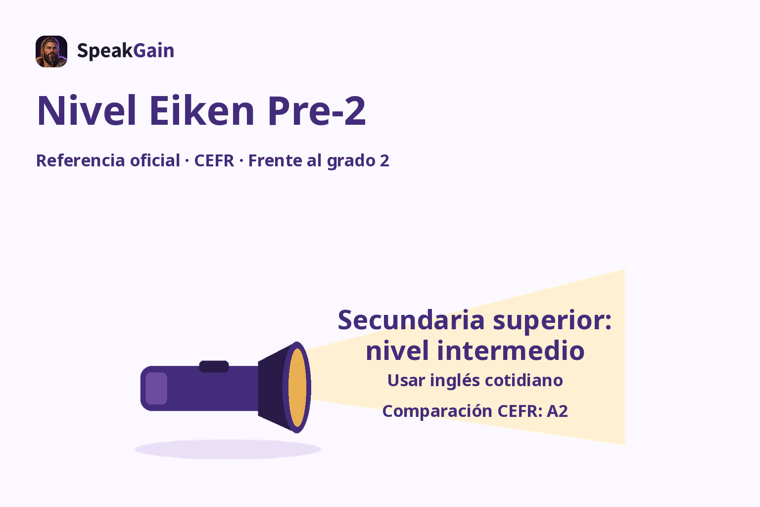 Una linterna ilumina la referencia intermedia de secundaria superior, el inglés cotidiano y la comparación CEFR A2