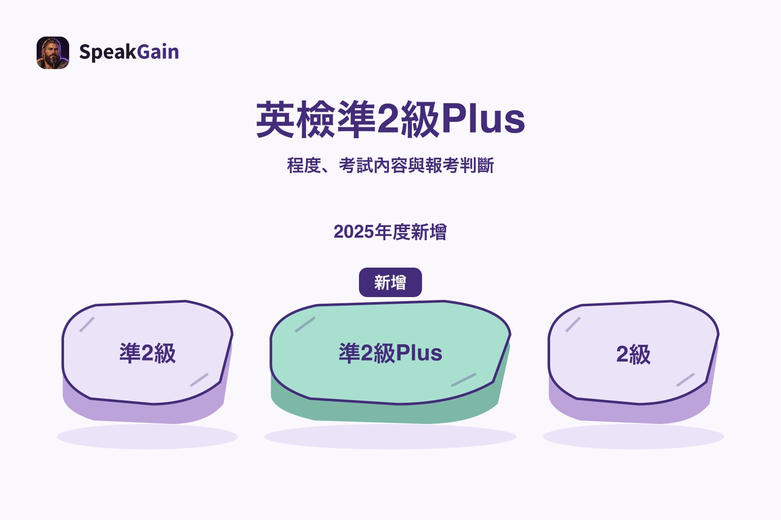準2級、準2級Plus與2級三塊踏腳石,中央一塊以不同顏色強調