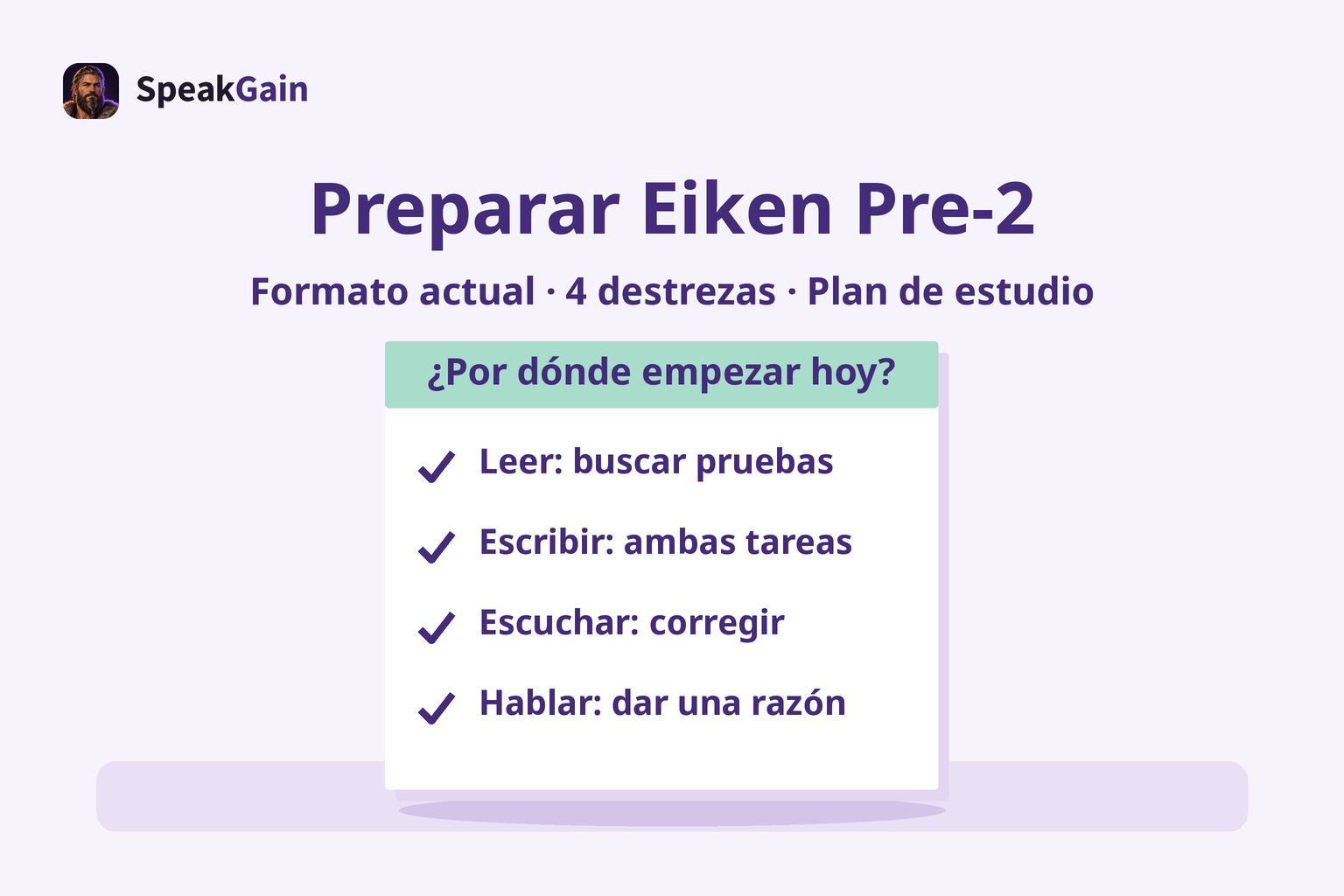 Una nota sobre una mesa con cuatro acciones marcadas para leer escribir escuchar y hablar