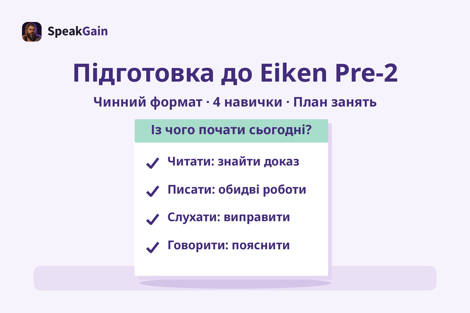 Нотатка на столі з чотирма позначками для початку читання письма слухання й говоріння
