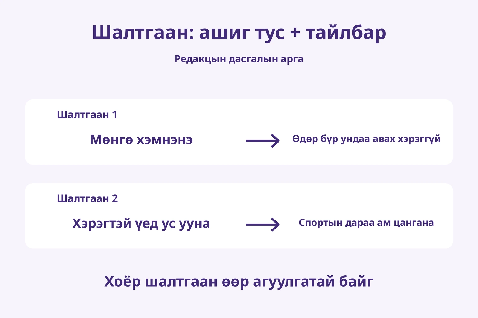 Шалтгаан: ашиг тус + тайлбар
