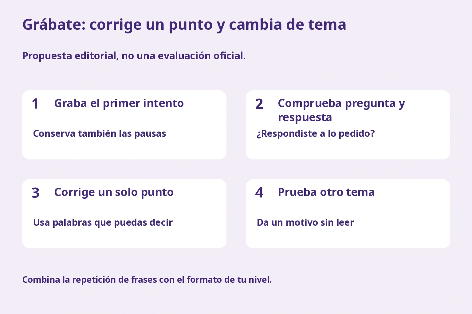 Grábate: corrige un punto y cambia de tema. Propuesta editorial, no una evaluación oficial.