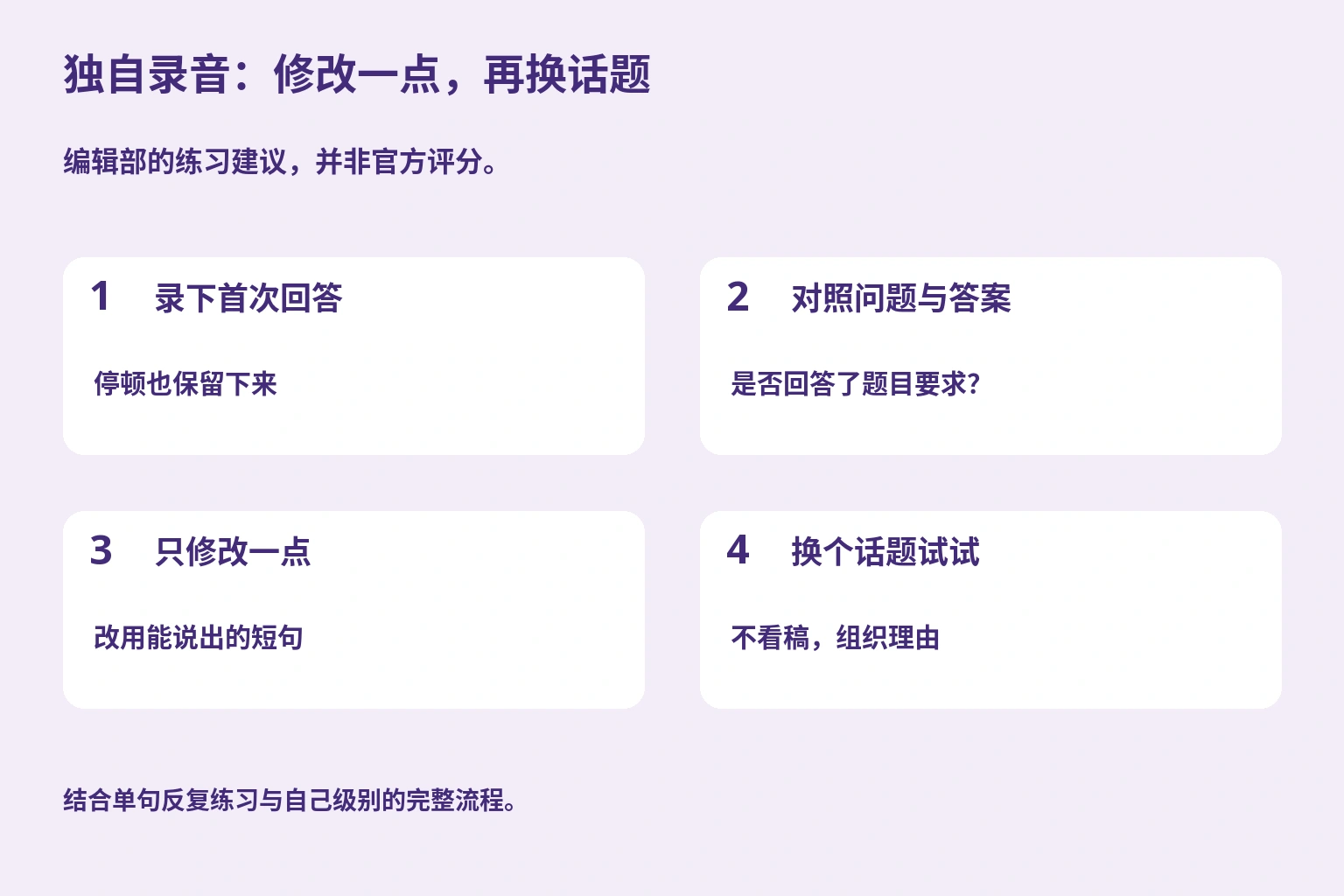 独自录音：修改一点，再换话题. 编辑部的练习建议，并非官方评分。