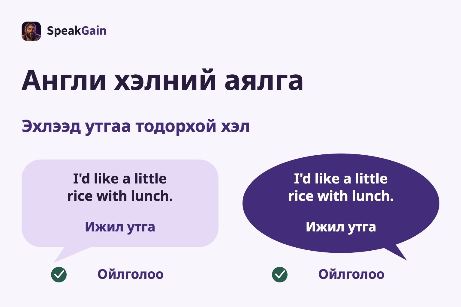Англи хэлний аялга — Эхлээд утгаа тодорхой хэл — Ижил утга — Ойлголоо