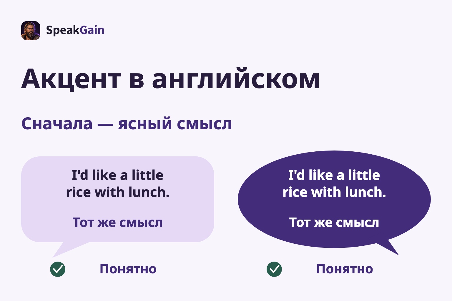 Акцент в английском — Сначала — ясный смысл — Тот же смысл — Понятно