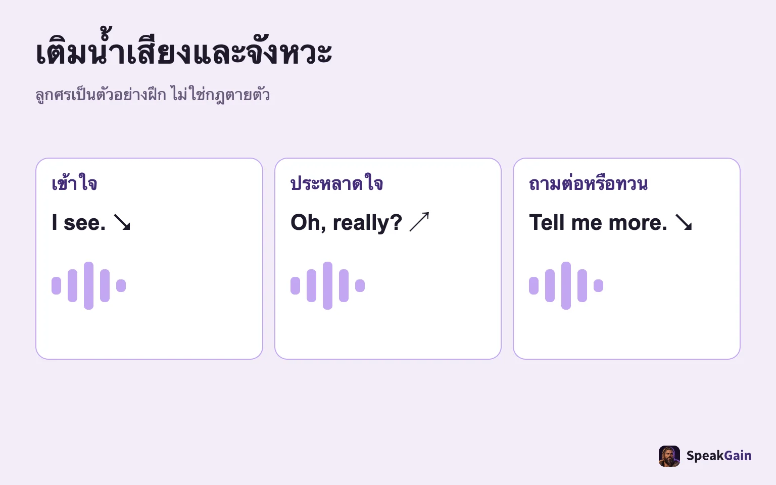 เติมน้ำเสียงและจังหวะ: ลูกศรเป็นตัวอย่างฝึก ไม่ใช่กฎตายตัว