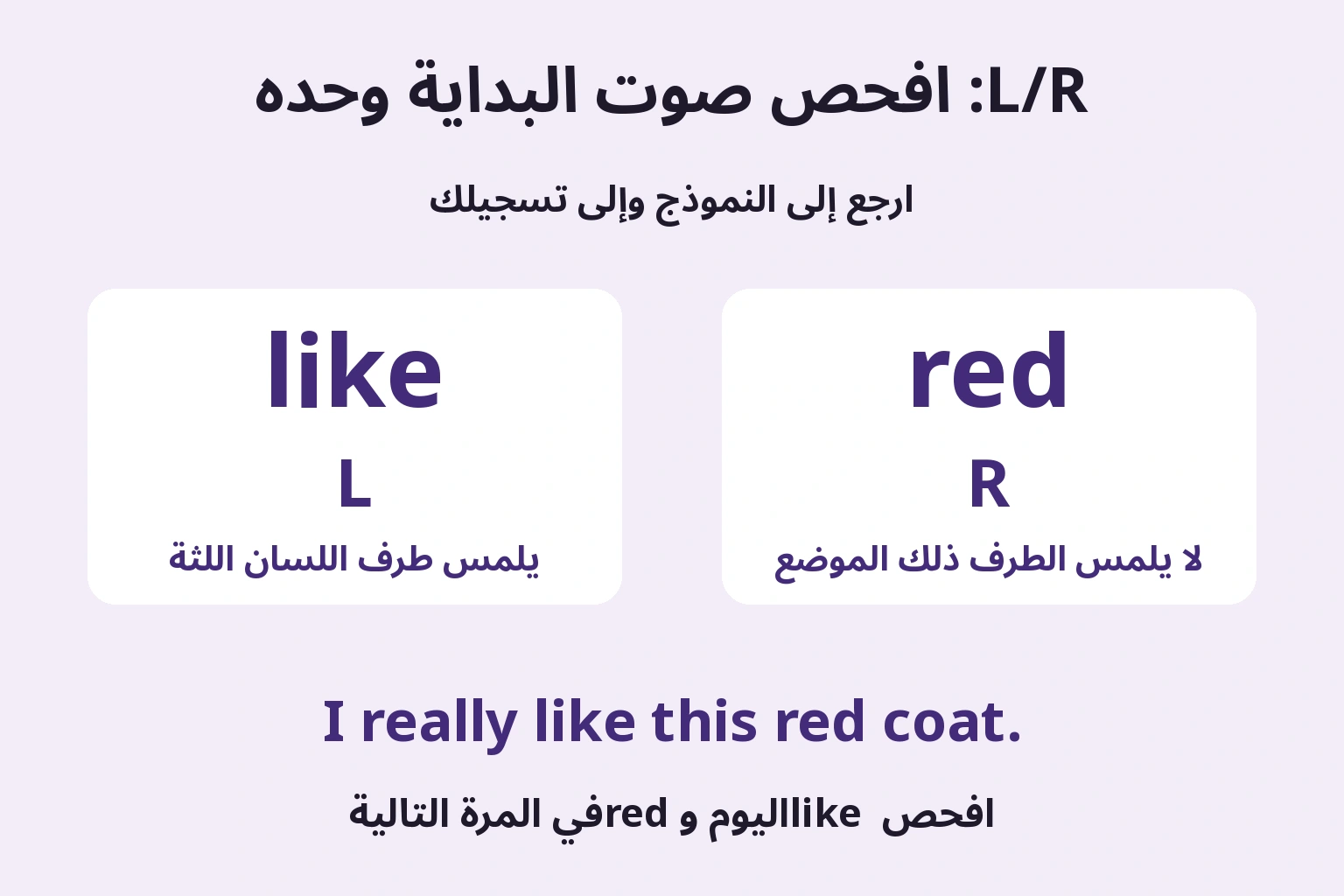 L/R: افحص صوت البداية وحده: ارجع إلى النموذج وإلى تسجيلك