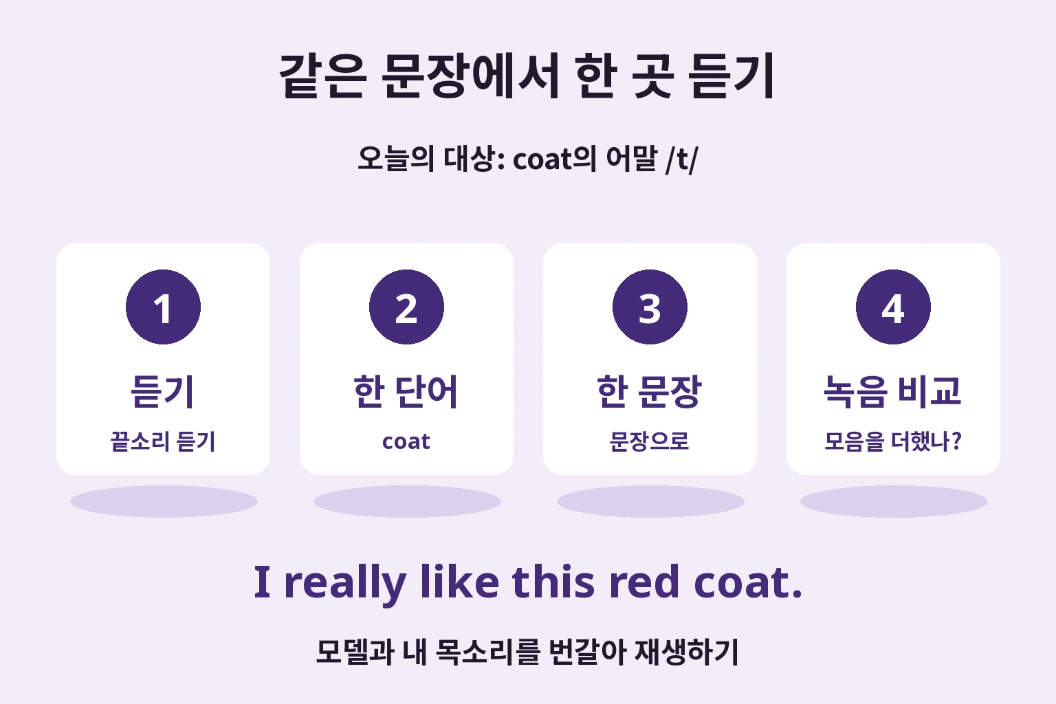 같은 문장에서 한 곳 듣기: 오늘의 대상: coat의 어말 /t/