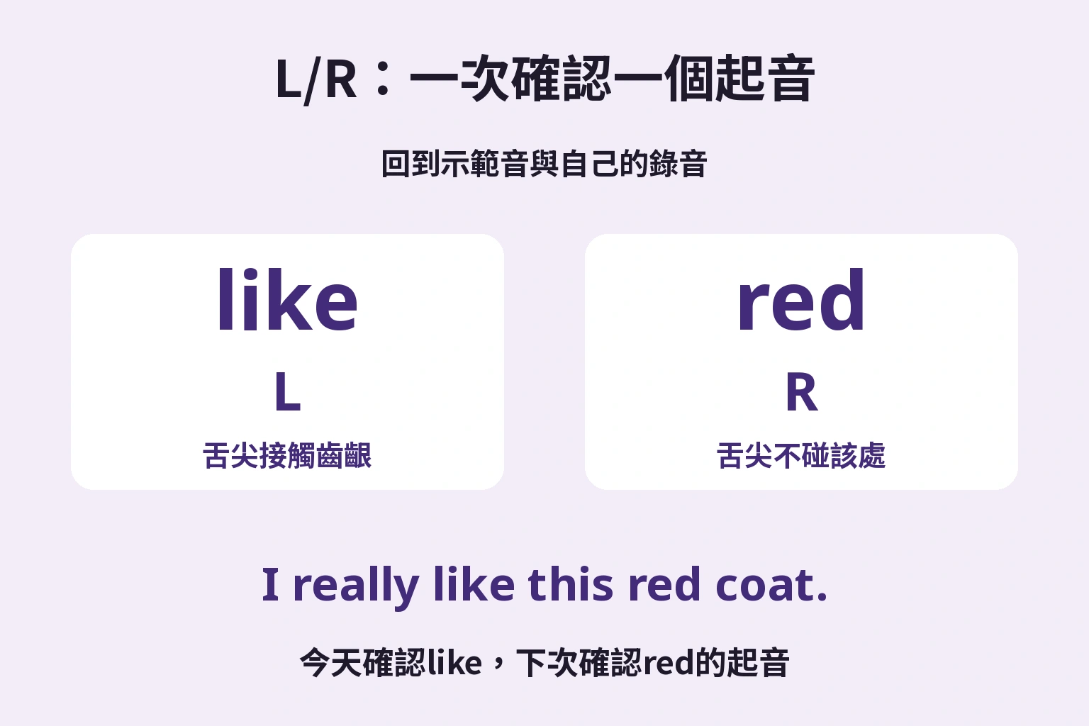 L/R：一次確認一個起音: 回到示範音與自己的錄音