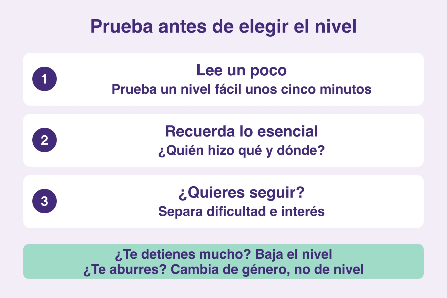 Leer un poco, recordar lo esencial y comprobar dificultad e interés