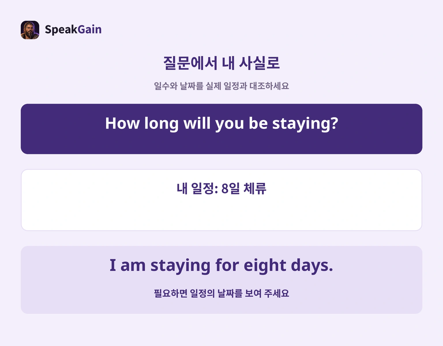 질문과 실제 일정에서 8일 체류 답을 만드는 그림