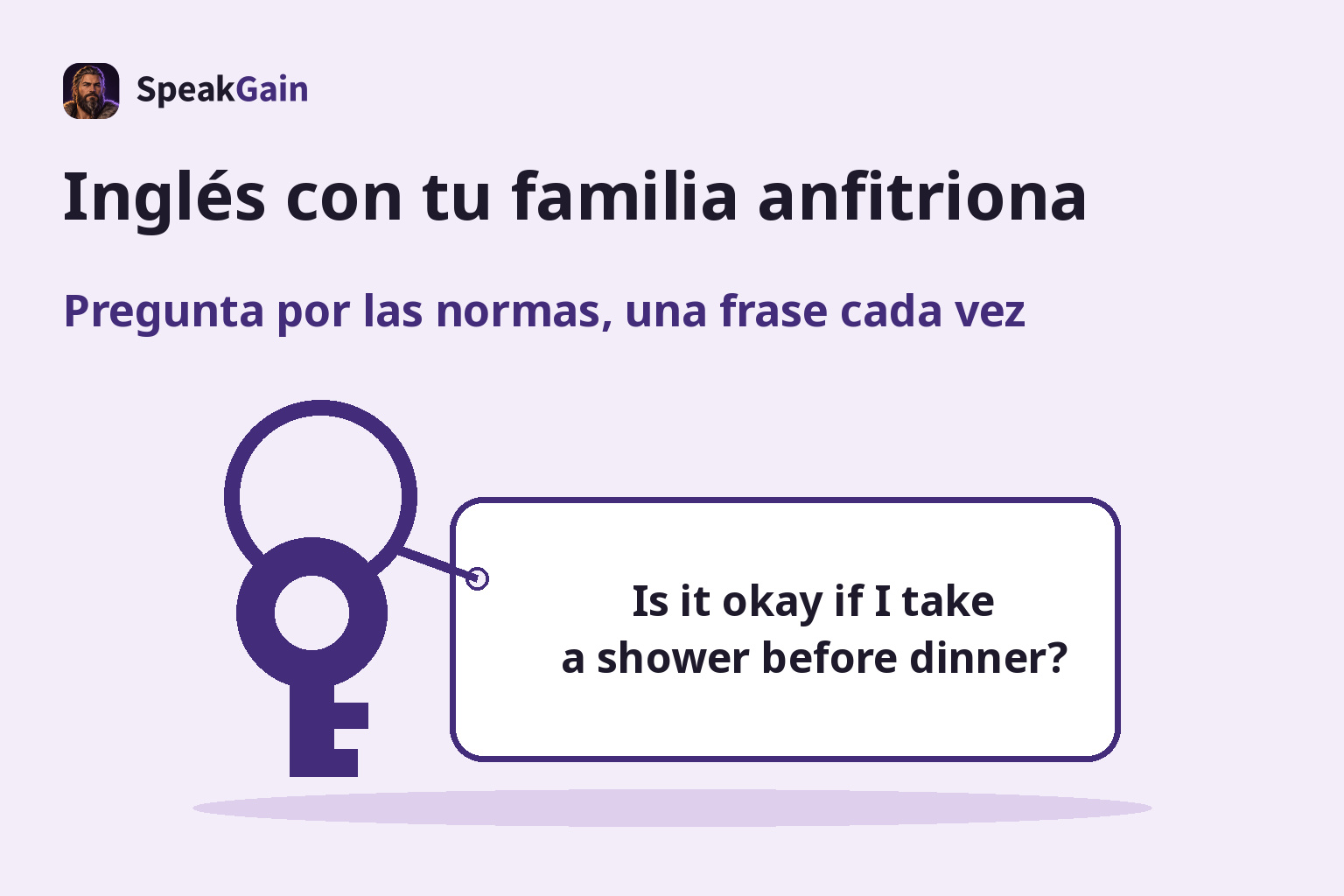 Una llave de casa y una etiqueta con una pregunta en inglés sobre ducharse antes de cenar