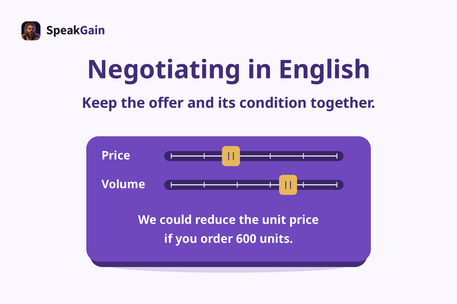 Price and Volume sliders on a centred panel with an English offer conditional on ordering 600 units