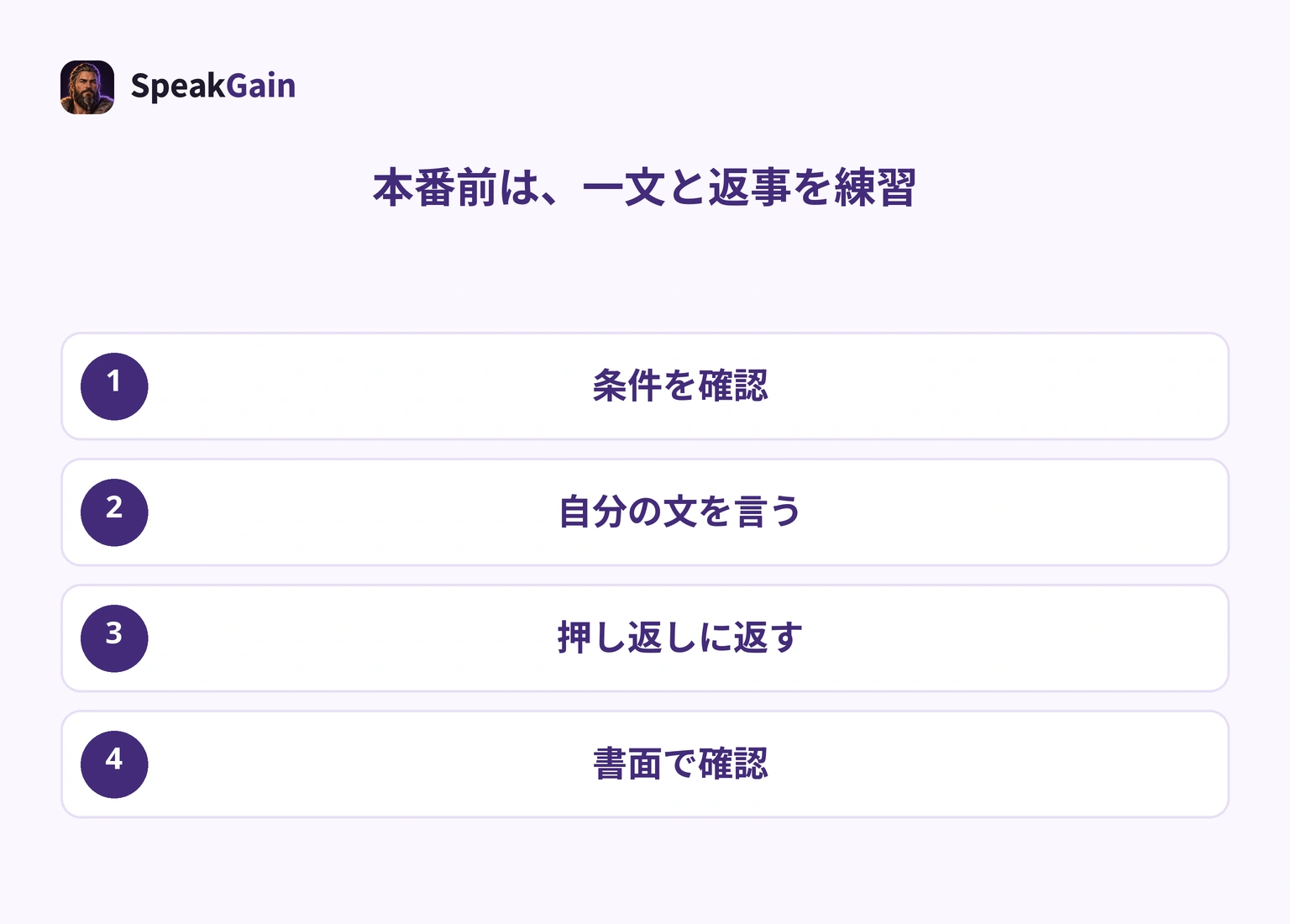 自社の条件を決め、短い一文を声に出し、押し返しに返事をして、最後に書面で確かめる商談前の練習手順