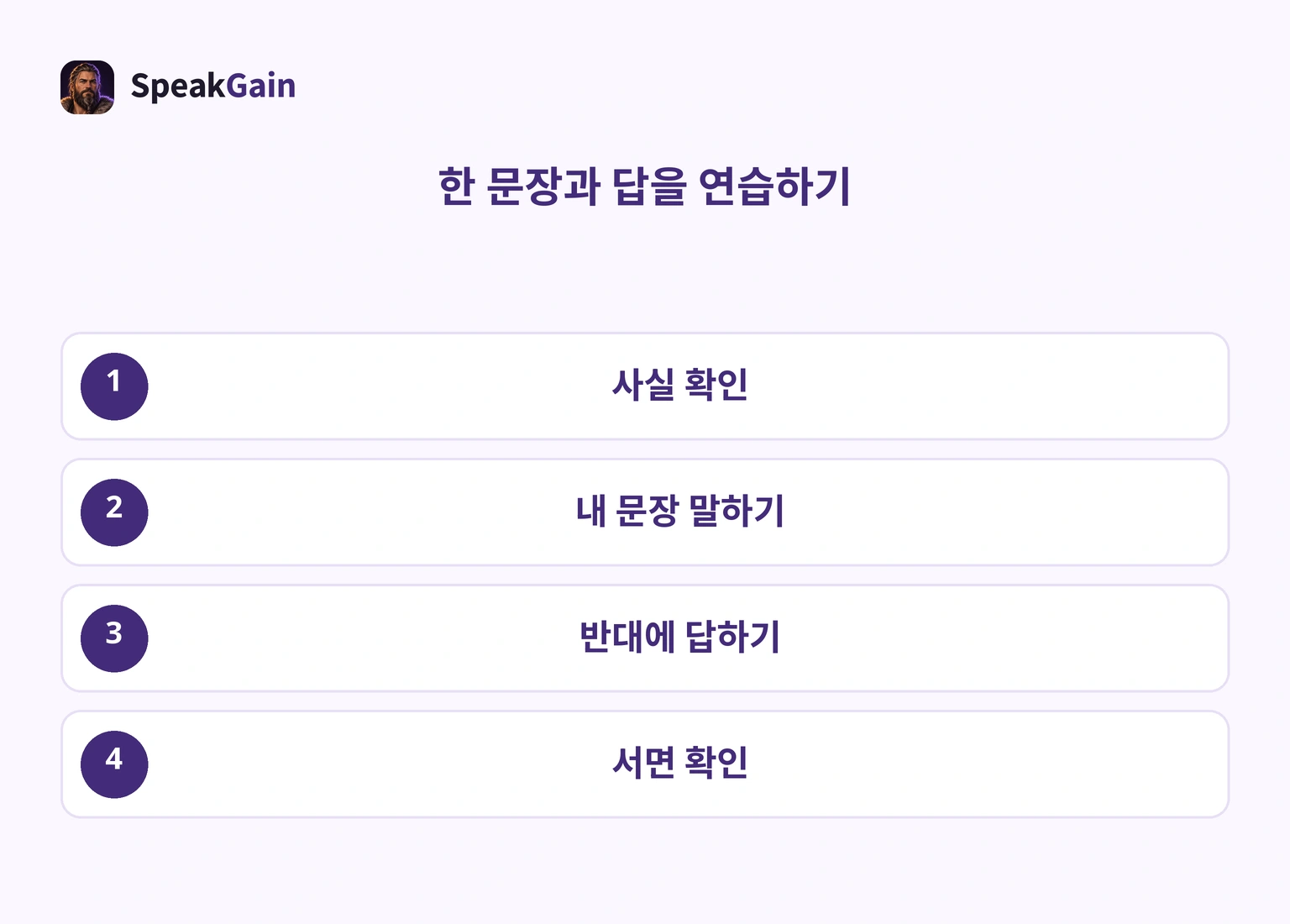 회사 사실 확인, 자기 문장 말하기, 반대에 답하기, 서면 확인의 네 단계