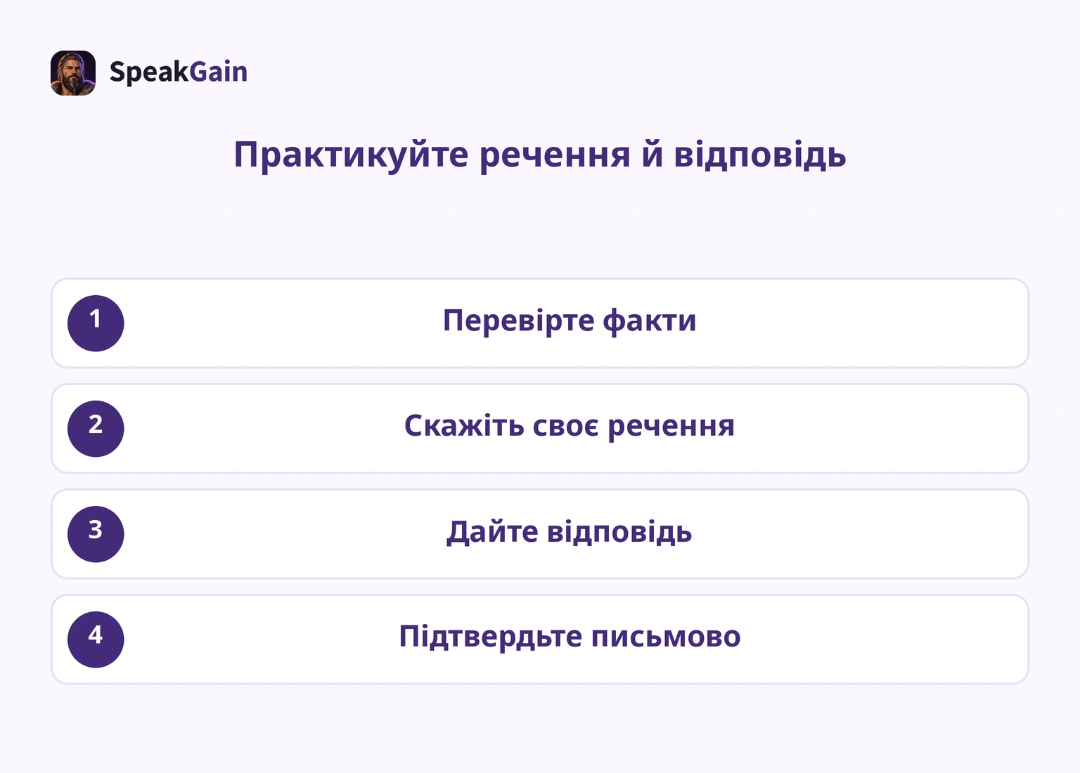 Чотири кроки: перевірити факти, сказати своє речення, відповісти на заперечення, підтвердити письмово