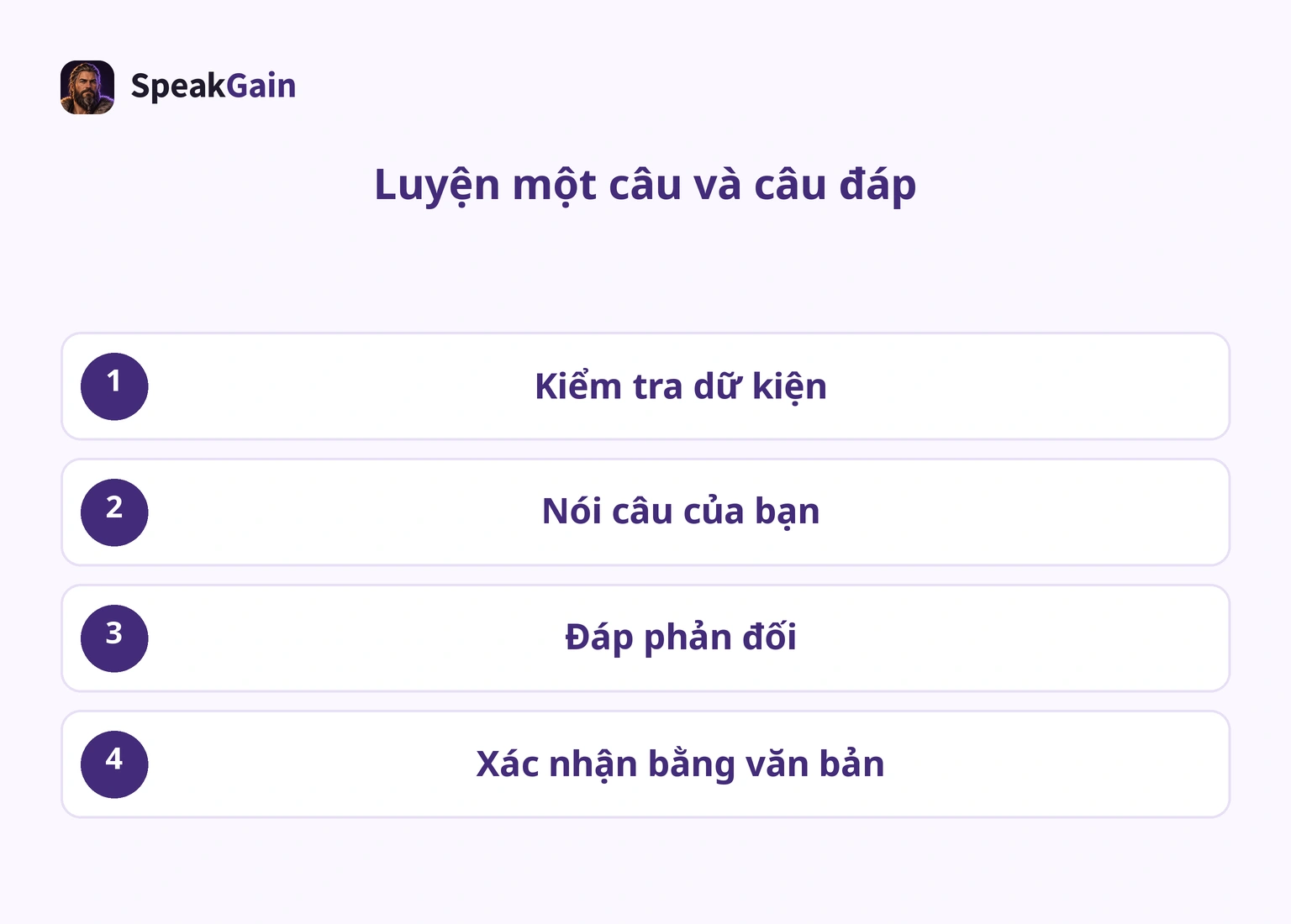 Bốn bước: kiểm tra dữ kiện, nói câu riêng, đáp phản đối và xác nhận bằng văn bản