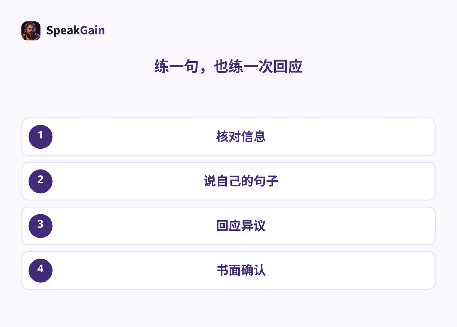 核对公司信息、说自己的句子、回应异议、书面确认的四步练习