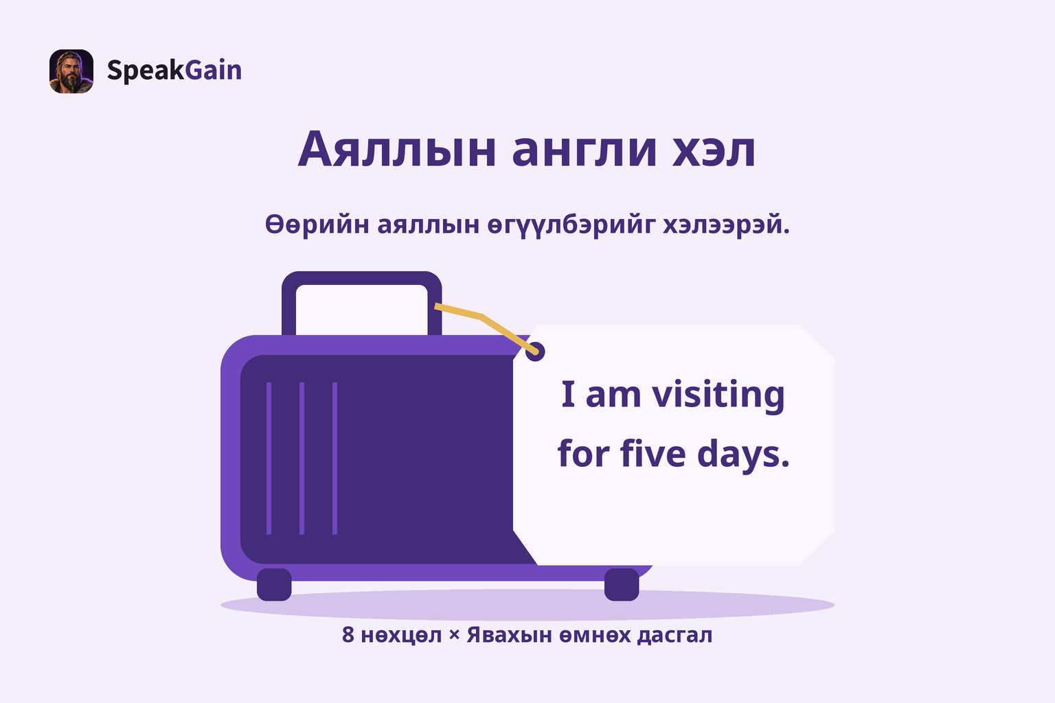 Таван өдрийн аяллын тухай англи хариулттай шошгыг бариулд нь холбосон чемодан