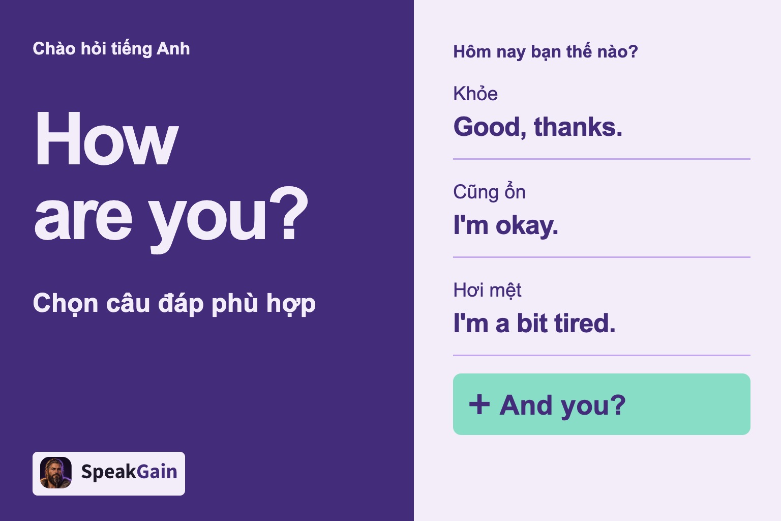 Chào hỏi tiếng Anh: Hôm nay bạn thế nào? — Khỏe, Cũng ổn, Hơi mệt