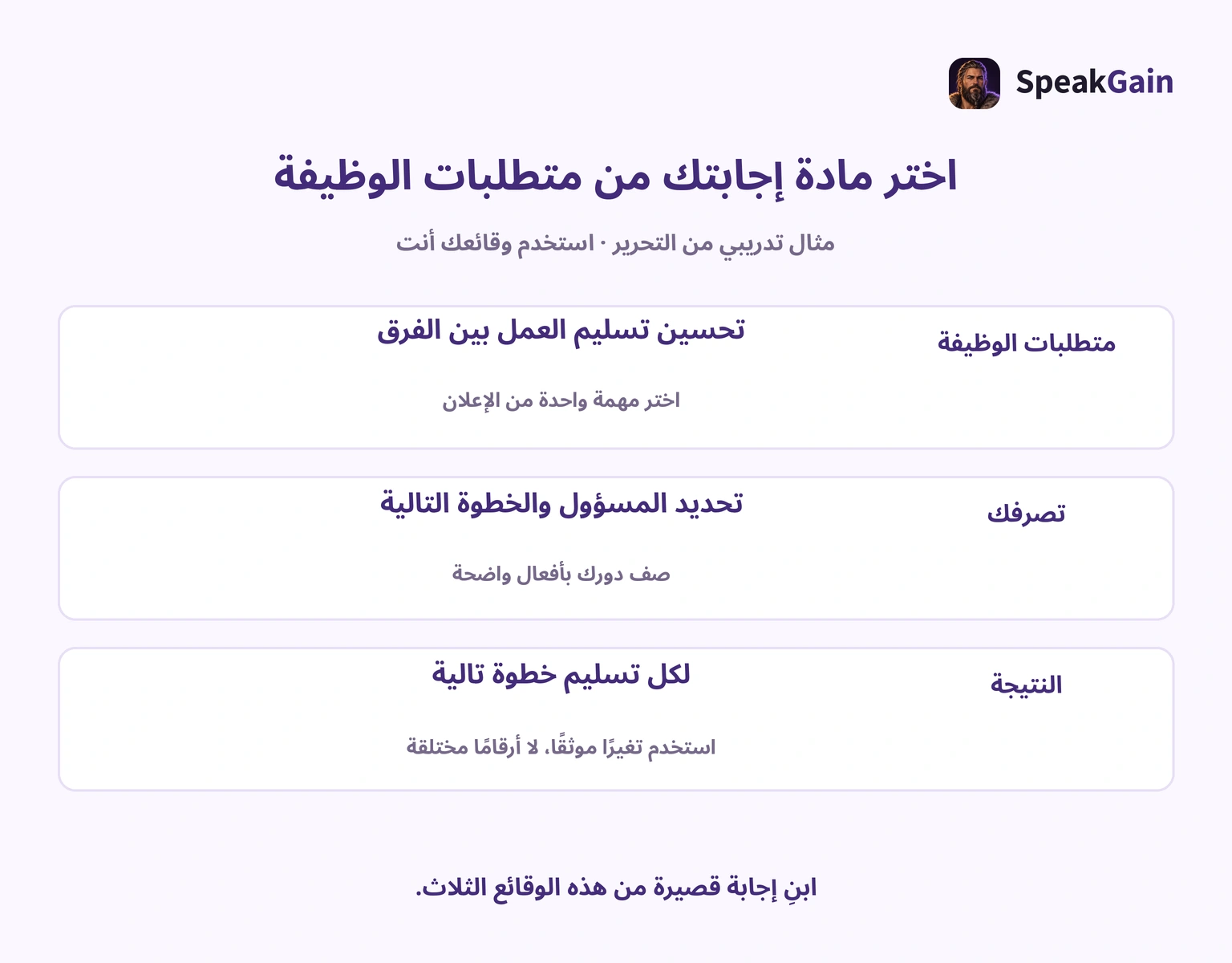 ربط متطلبات الوظيفة بتصرفك ونتيجة يمكن التحقق منها