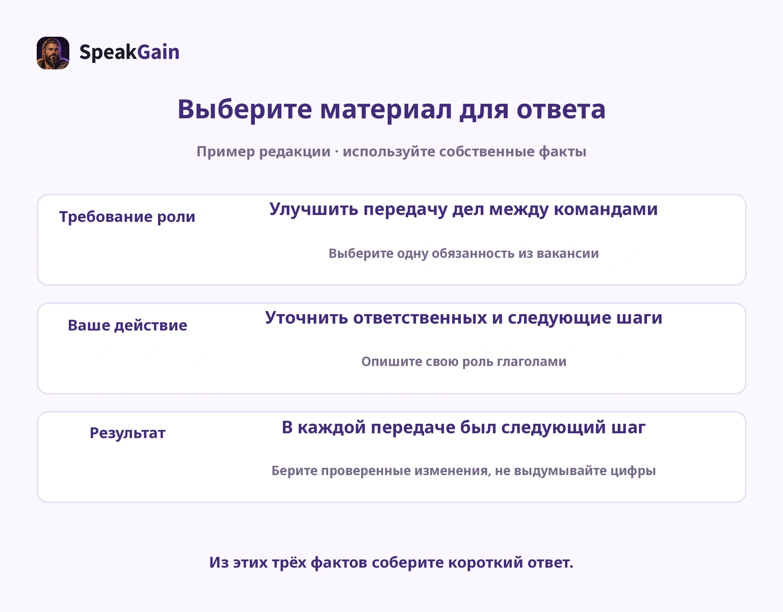 Связать требование роли, ваше действие и проверяемый результат