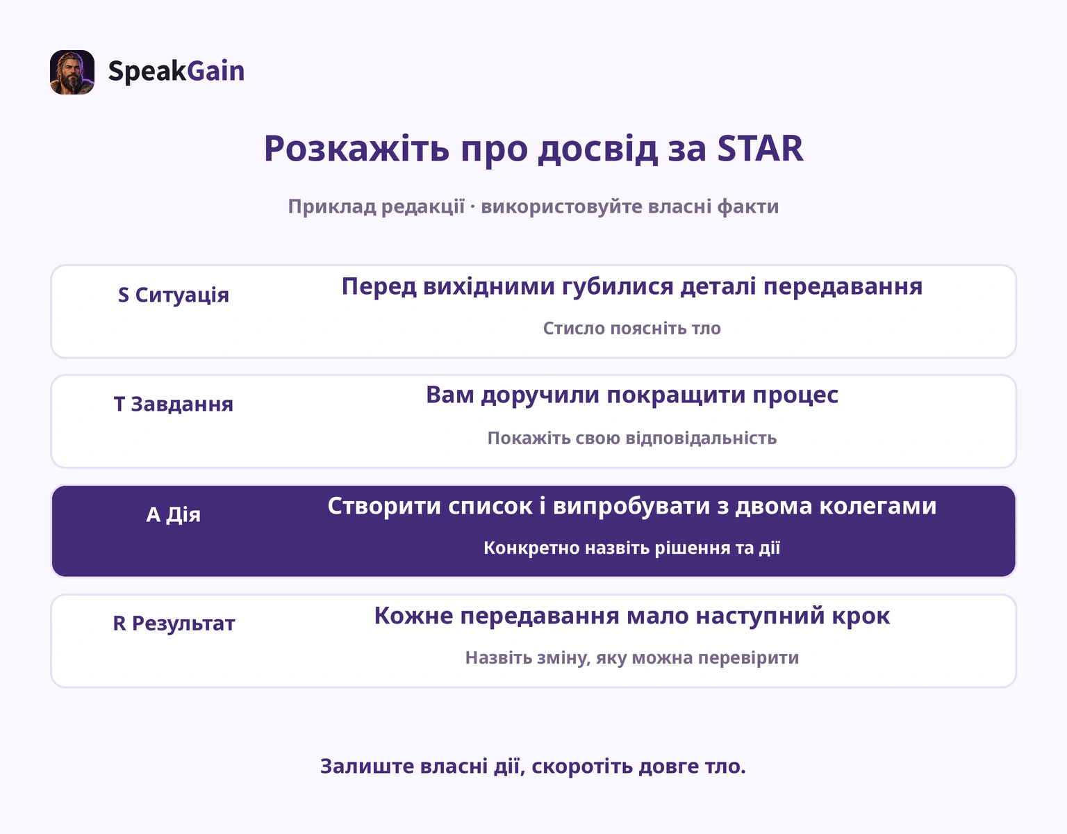 Вигаданий приклад передавання справ за STAR