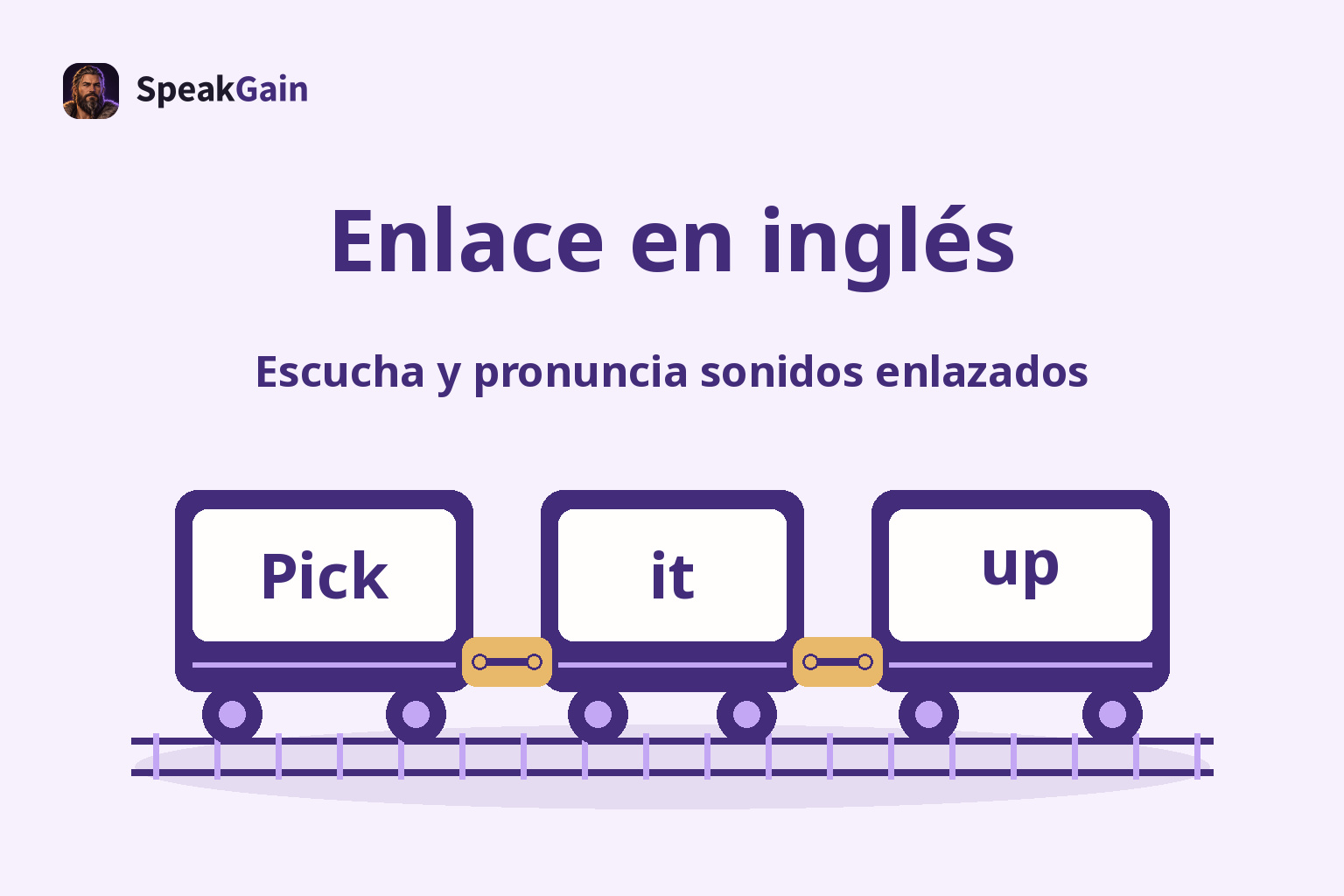 Enlace en inglés: tres vagones con palabras unidos por acopladores dorados visibles