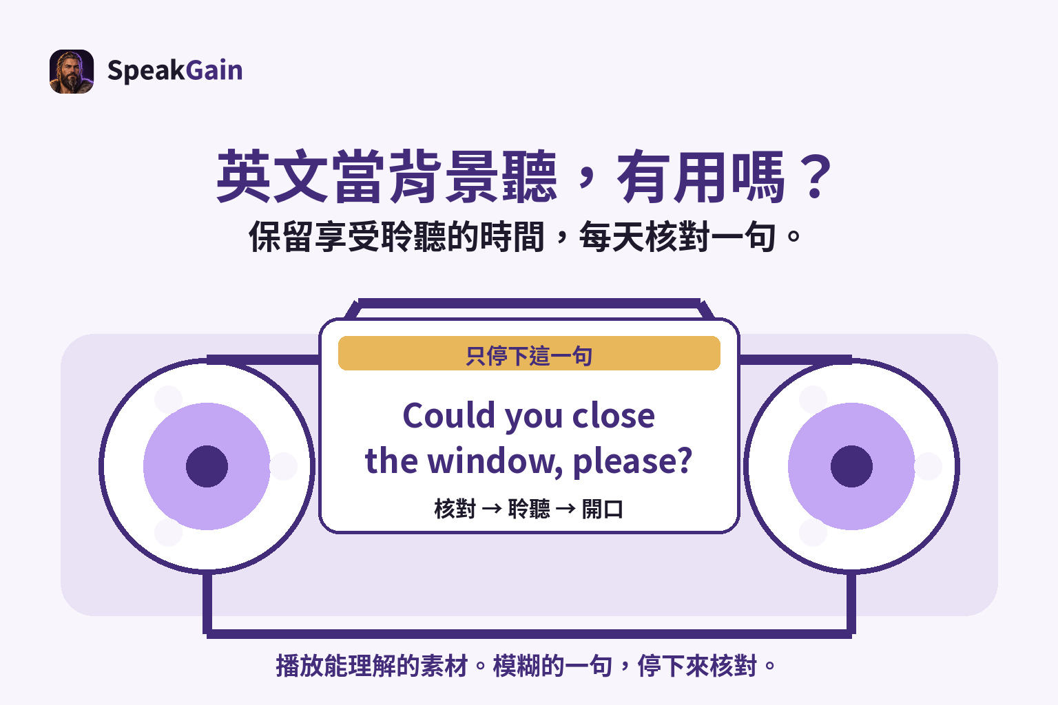 英文當背景聽,有用嗎? — 保留享受聆聽的時間,每天核對一句。 — Could you close the window, please?