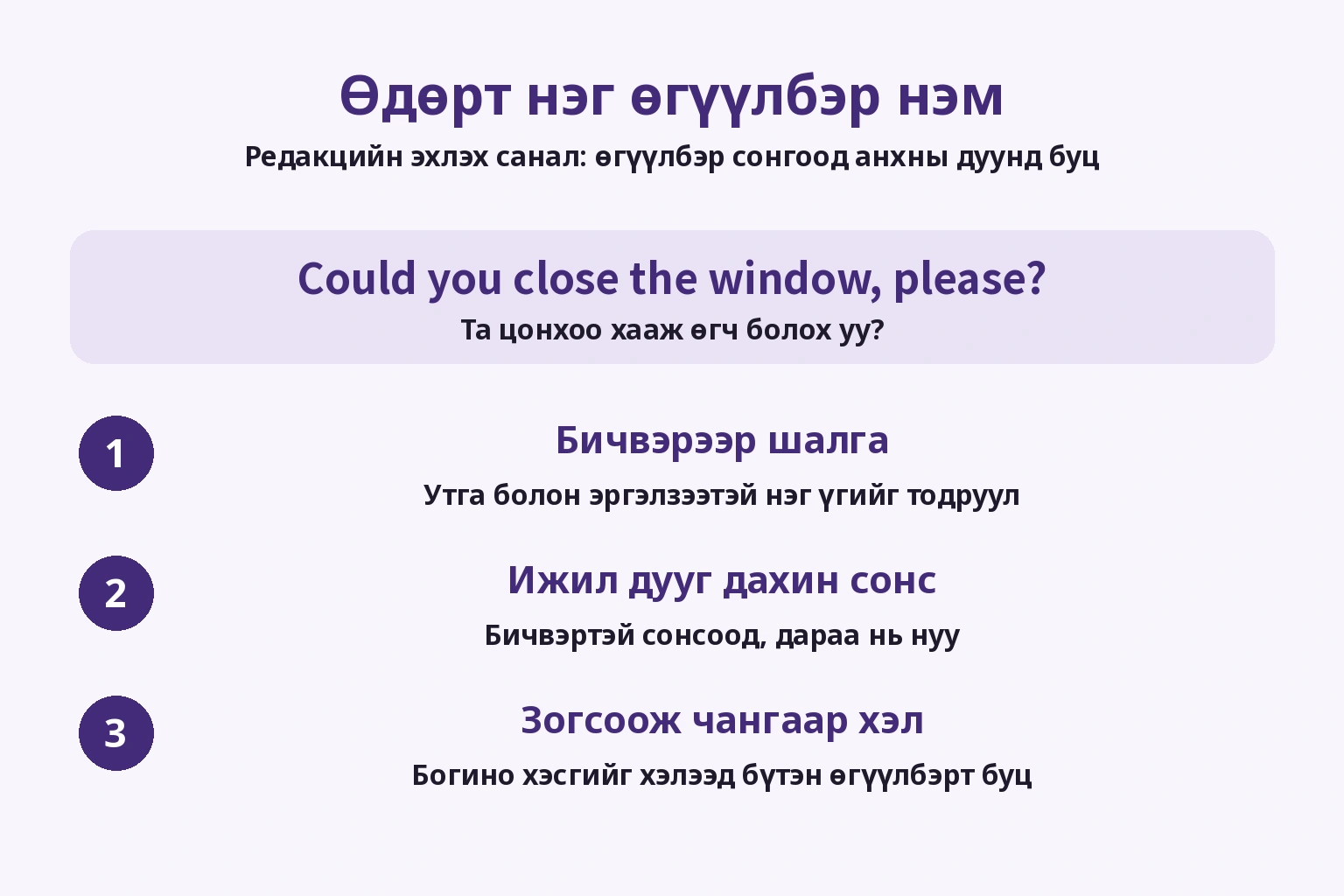 Бичвэрээр шалгах, ижил дууг сонсох, зогсоож хэлэх дараалал