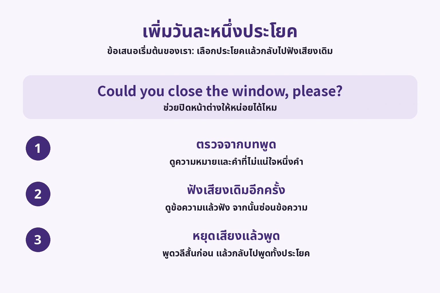 ตรวจข้อความ ฟังเสียงเดิม หยุดแล้วพูด