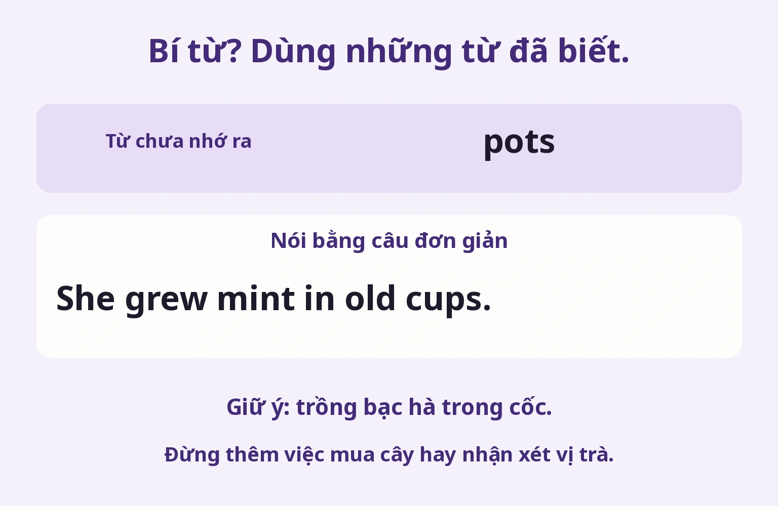 Bí từ? Dùng những từ đã biết.