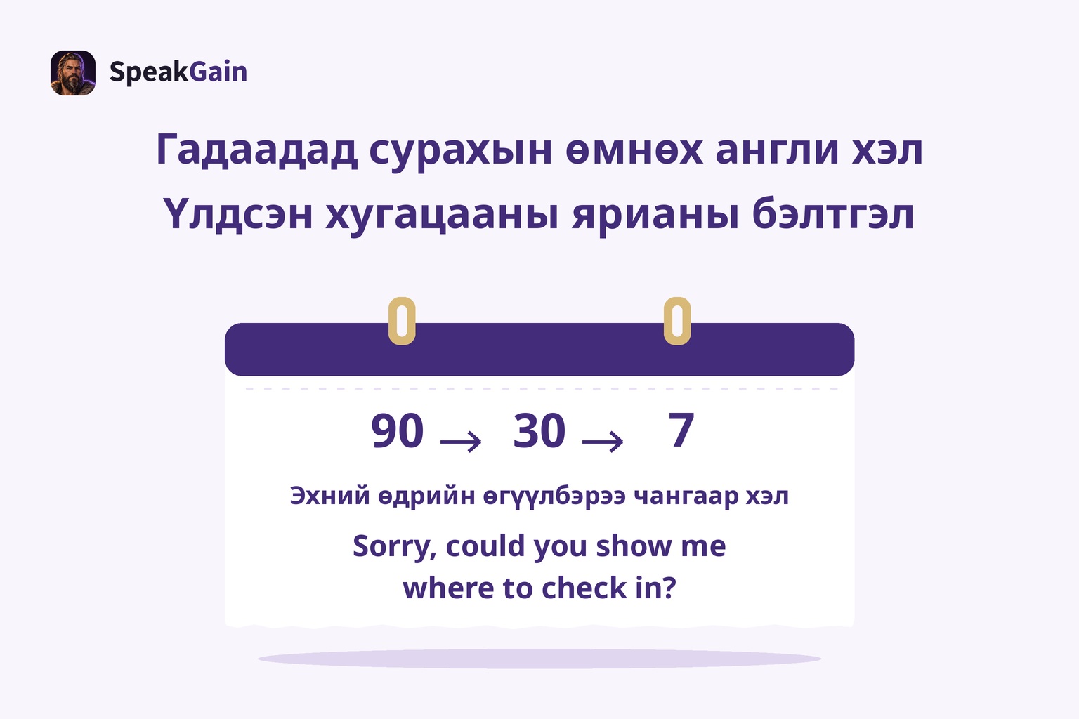 90,30,7 гэсэн тоо болон ирээд бүртгүүлэх газрыг асуух өгүүлбэртэй урж салгадаг ширээний хуанли