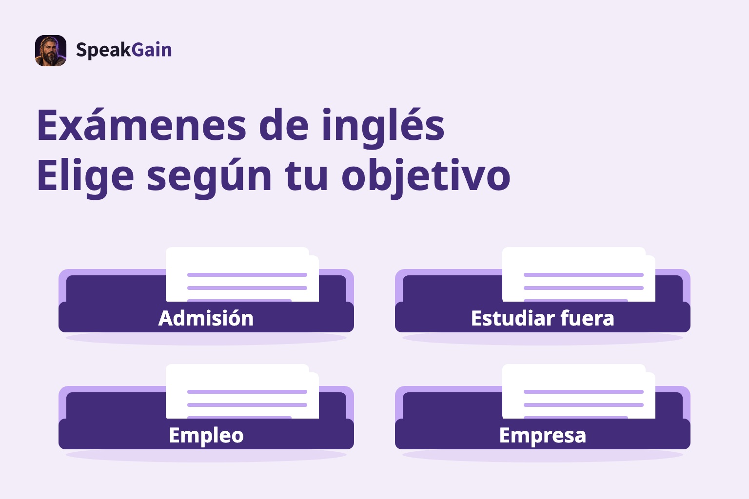 Cuatro bandejas de exámenes para admisión, estudios en el extranjero, empleo y evaluación laboral