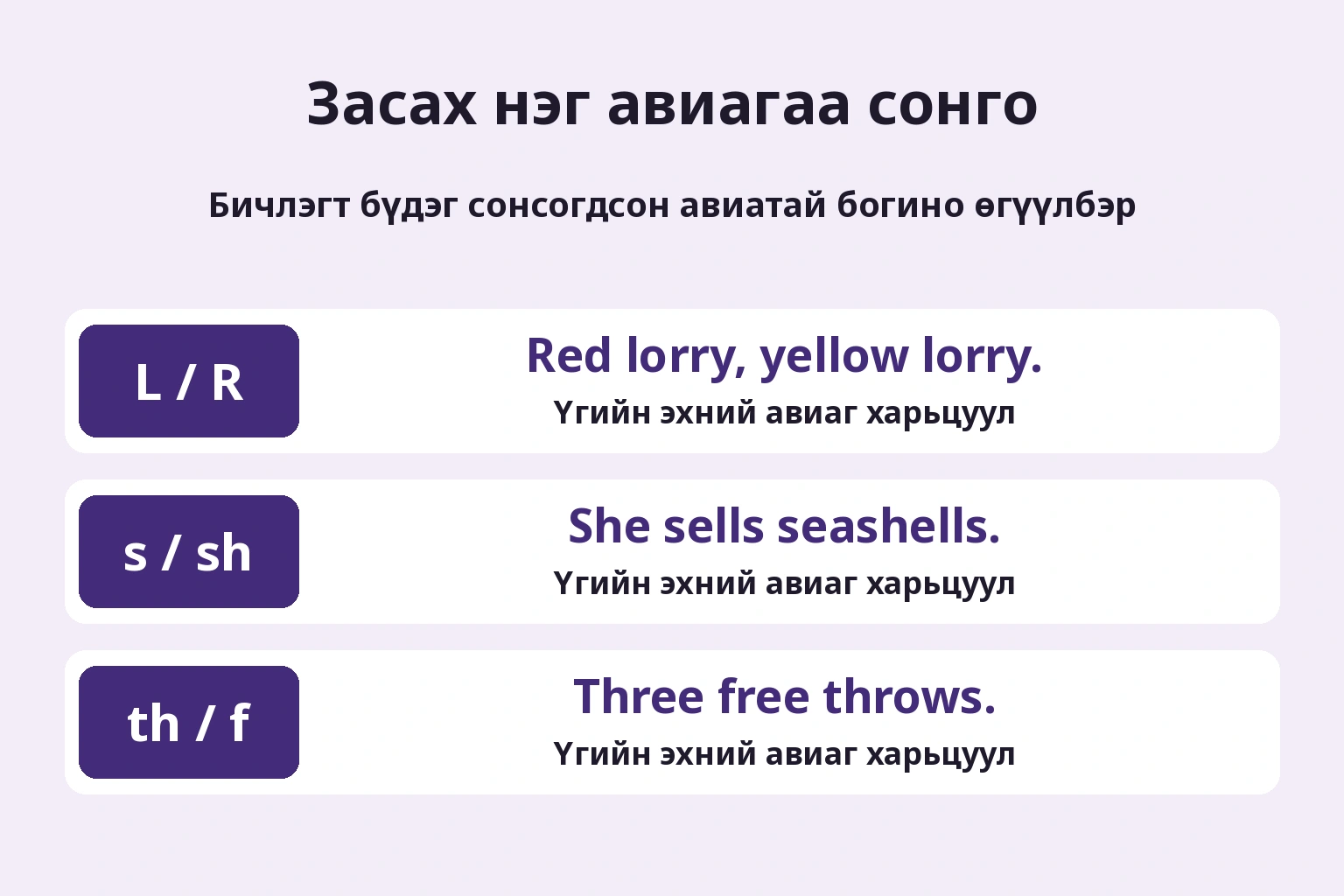 Бүх мөрийг дуусгах бус өнөөдөр шалгах нэг авиагаа сонго.