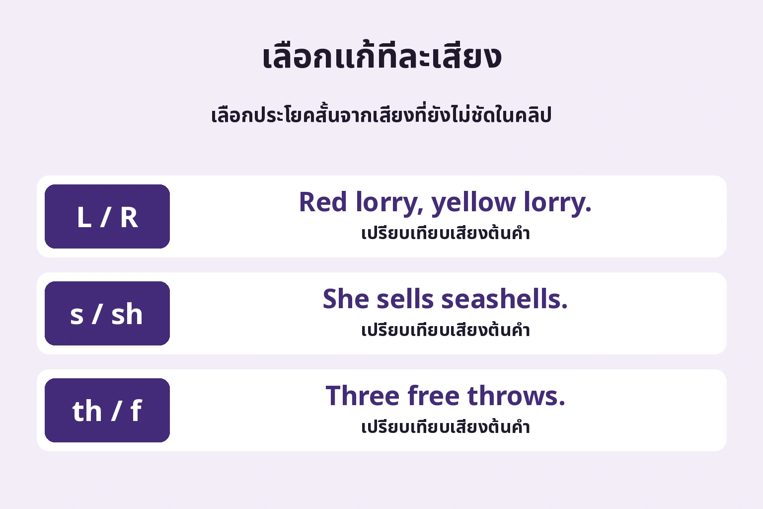 เลือกเสียงที่ต้องตรวจวันนี้ ไม่ต้องฝึกครบทุกแถว