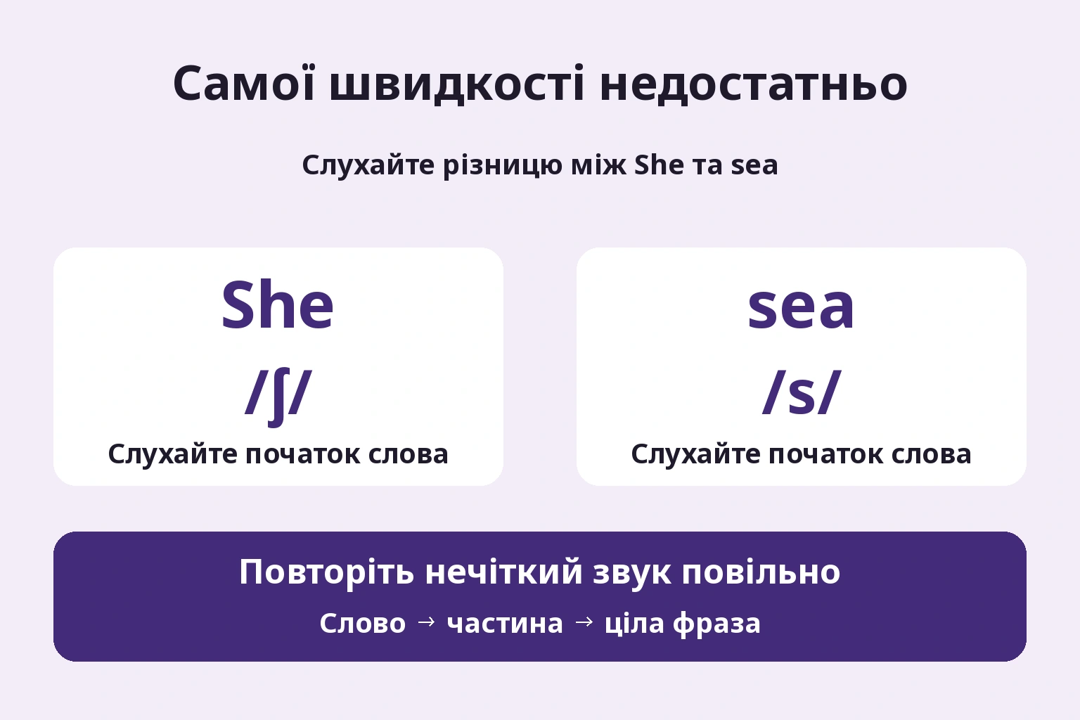 Оберіть місце для прослуховування та один звук для виправлення.