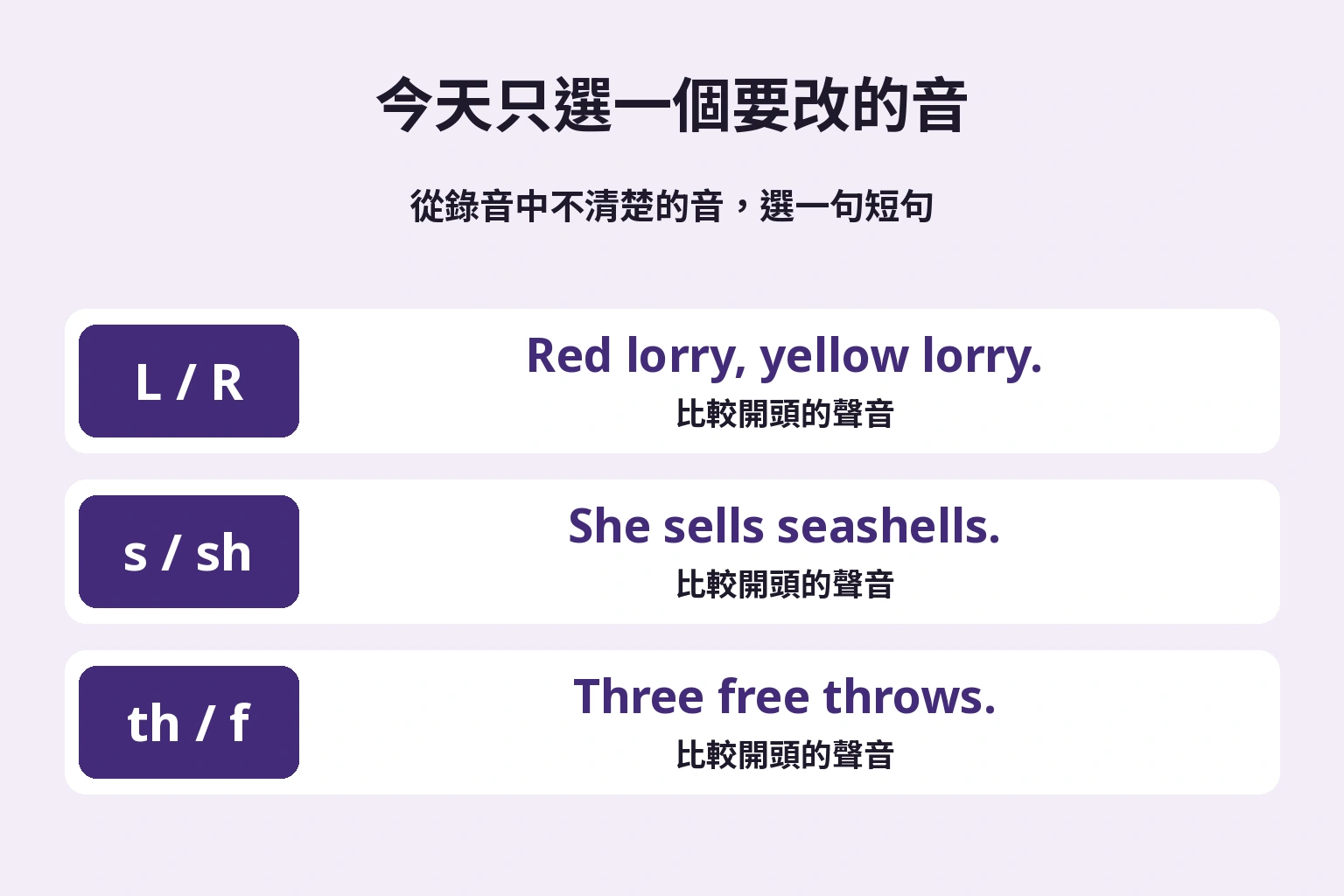 先選今天要確認的音，不必依序練完全部。