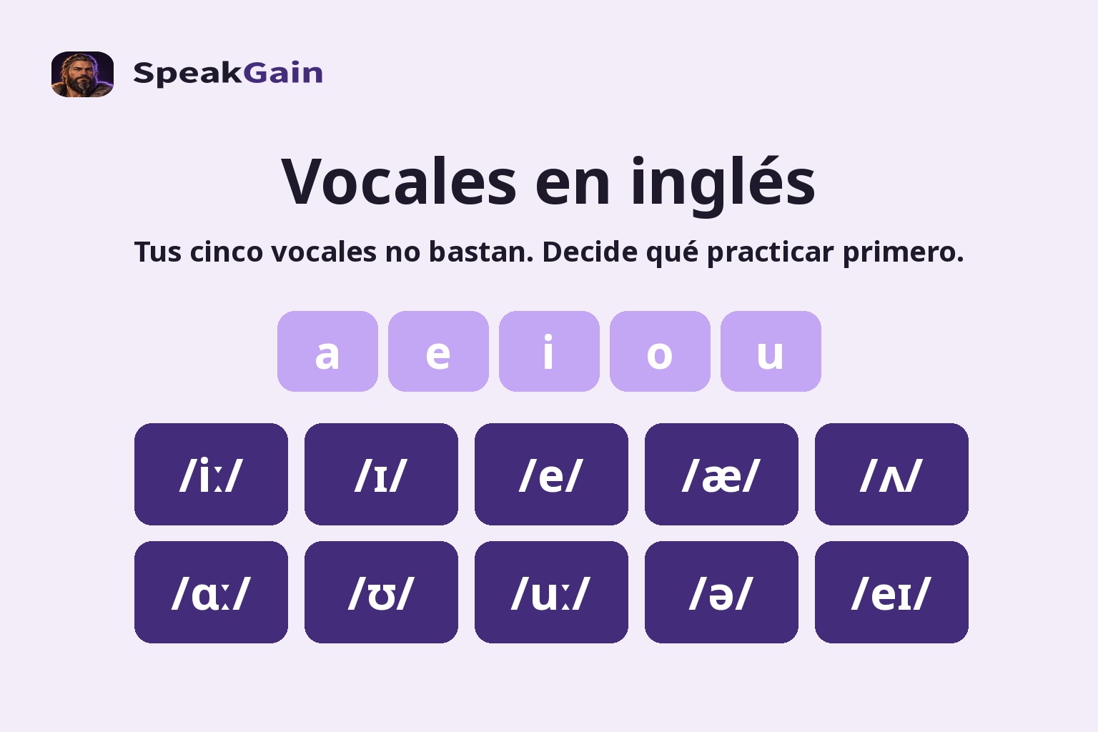 Vocales en inglés — Tus cinco vocales no bastan. Decide qué practicar primero.