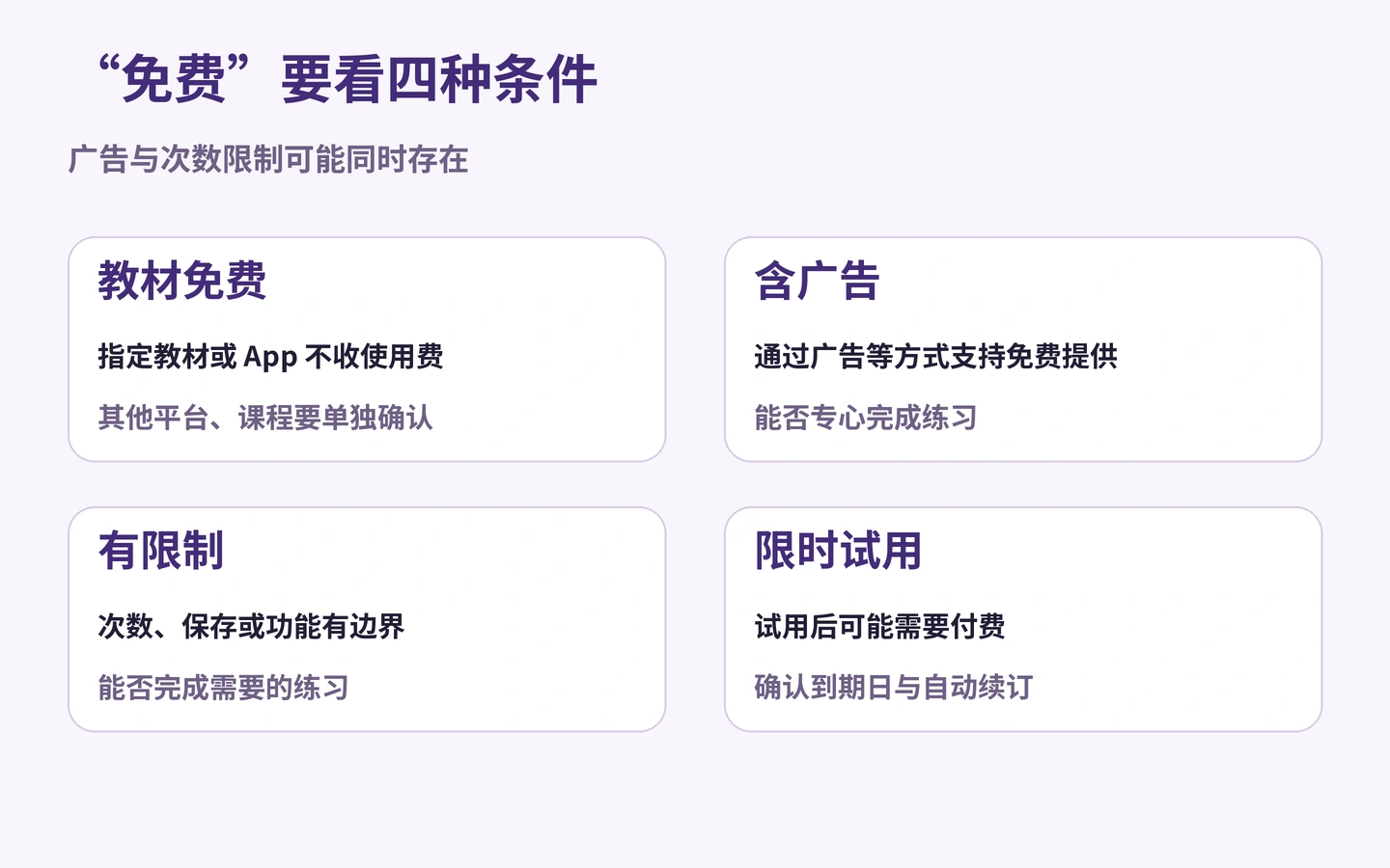 “免费”要看四种条件: 广告与次数限制可能同时存在