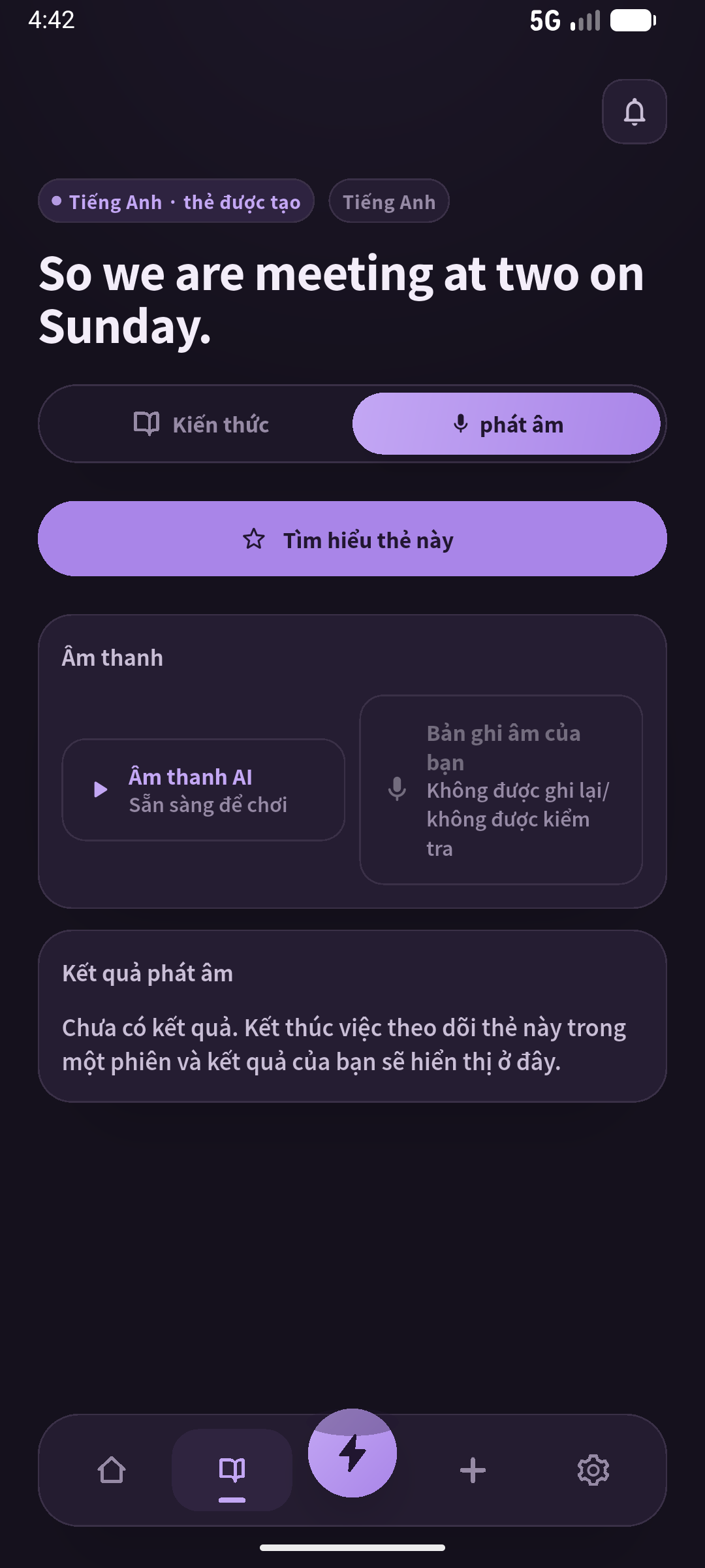 Nghe, dừng và nói; giữ ngày giờ rõ. Màn hình: SpeakGain.