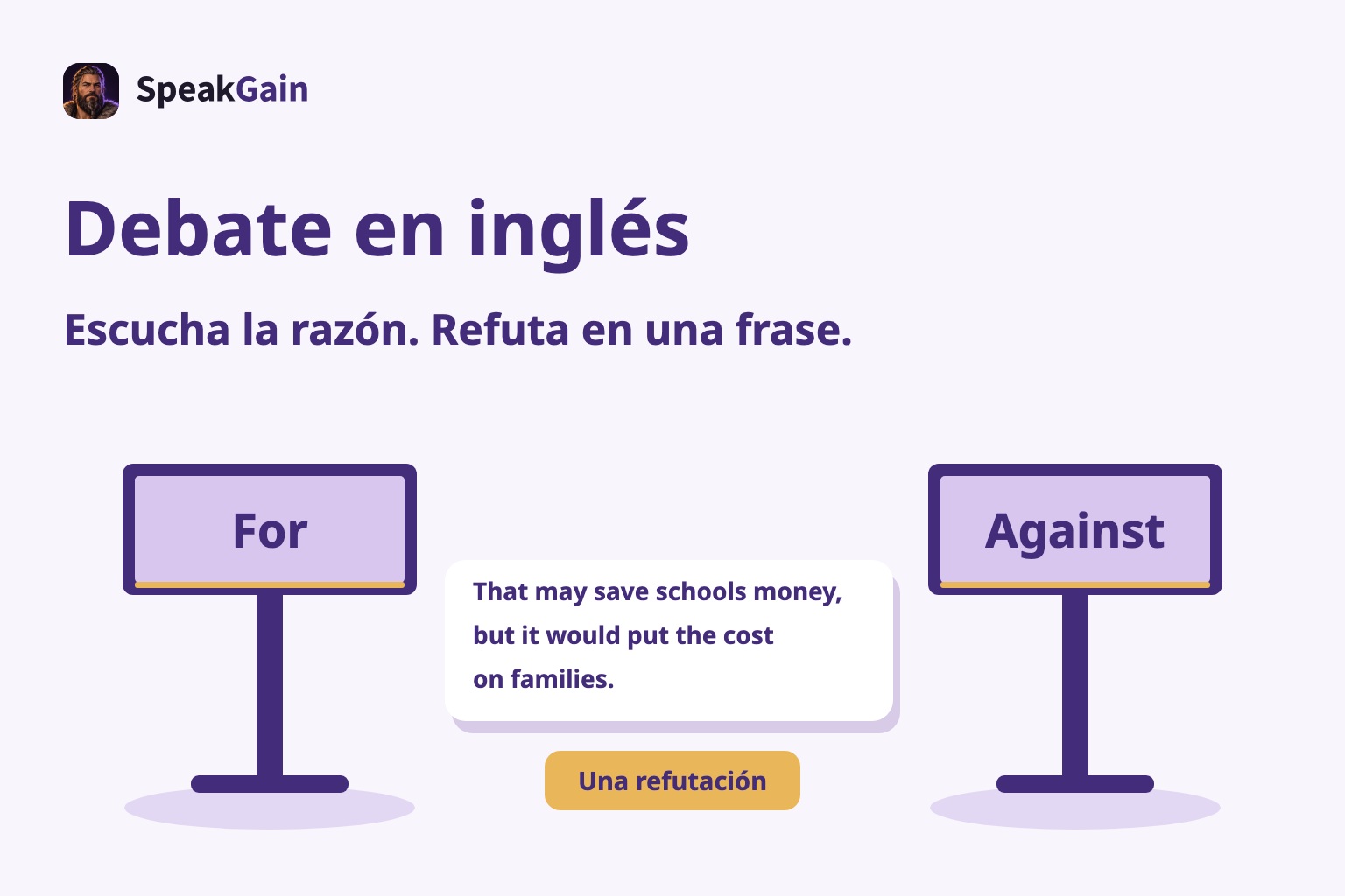Atriles For y Against con una refutación breve sobre el coste para las familias