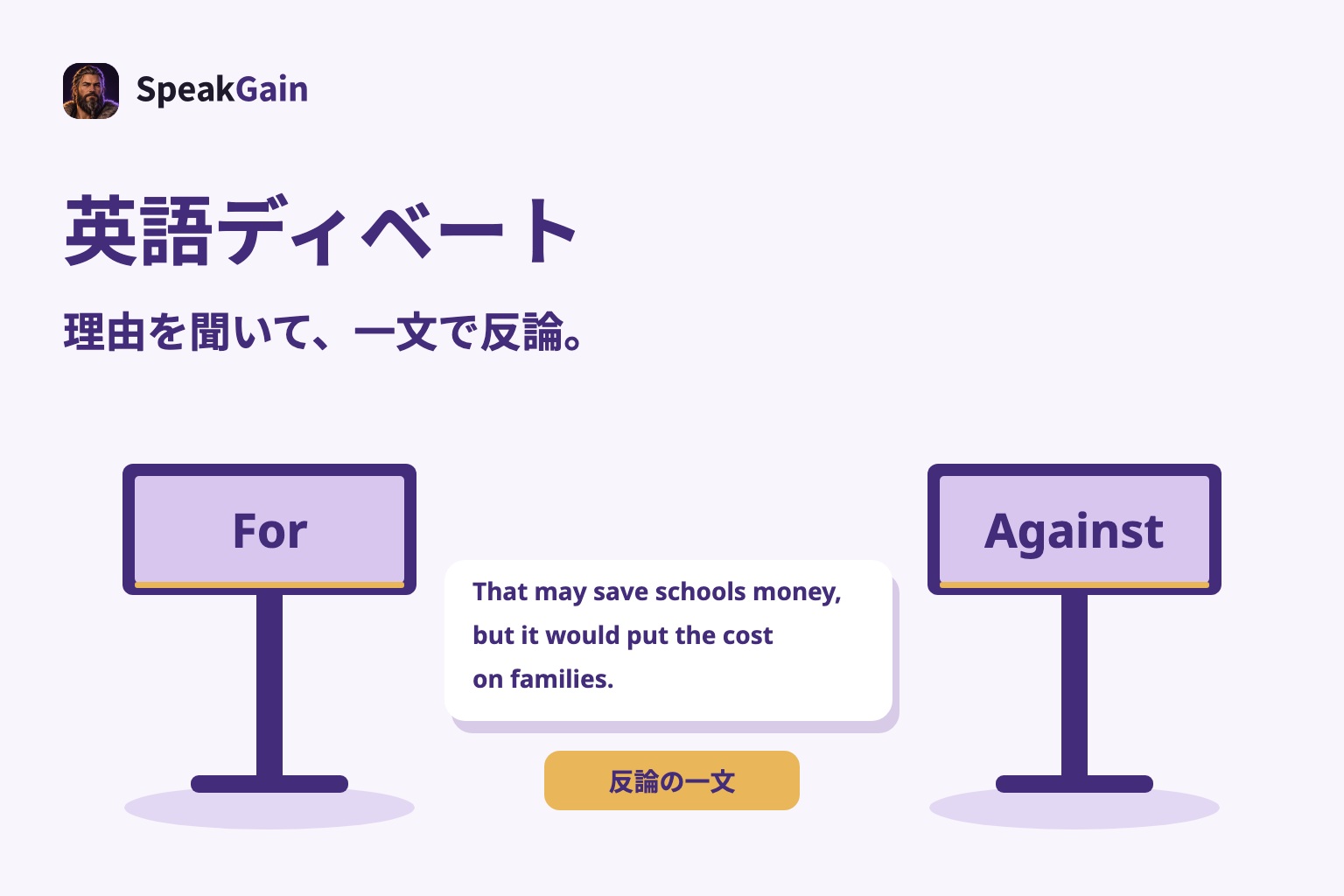 英語ディベートで賛成側と反対側の理由を比較し、一文で反論する