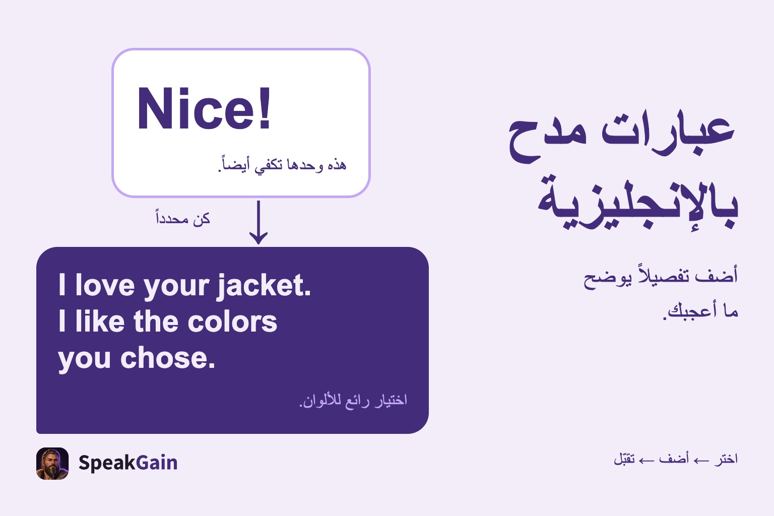 عبارات مدح بالإنجليزية — أضف تفصيلاً يوضح ما أعجبك.