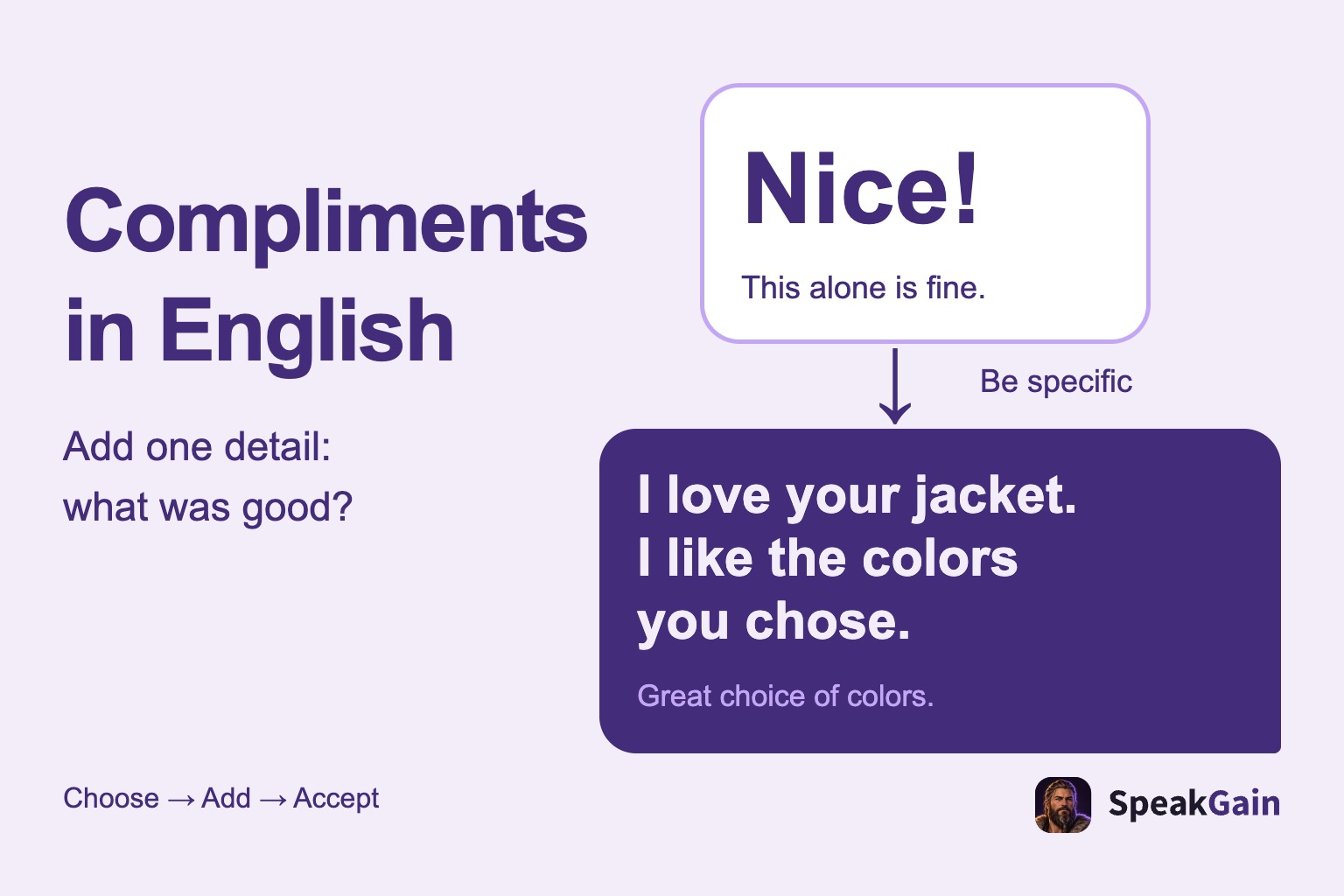 Nice becomes a specific compliment about a jacket and the colors someone chose