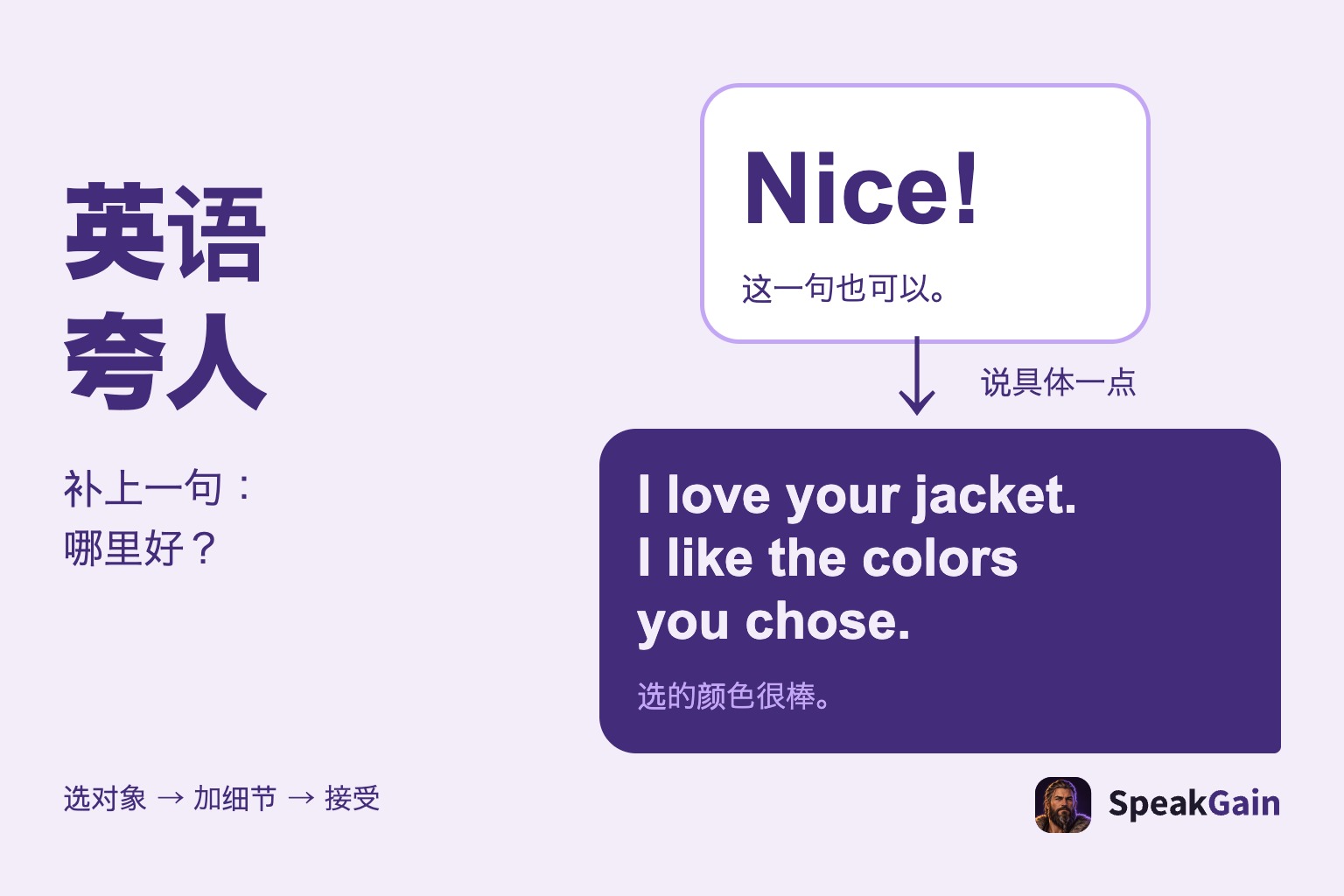 英语 夸人 — 补上一句: 哪里好?
