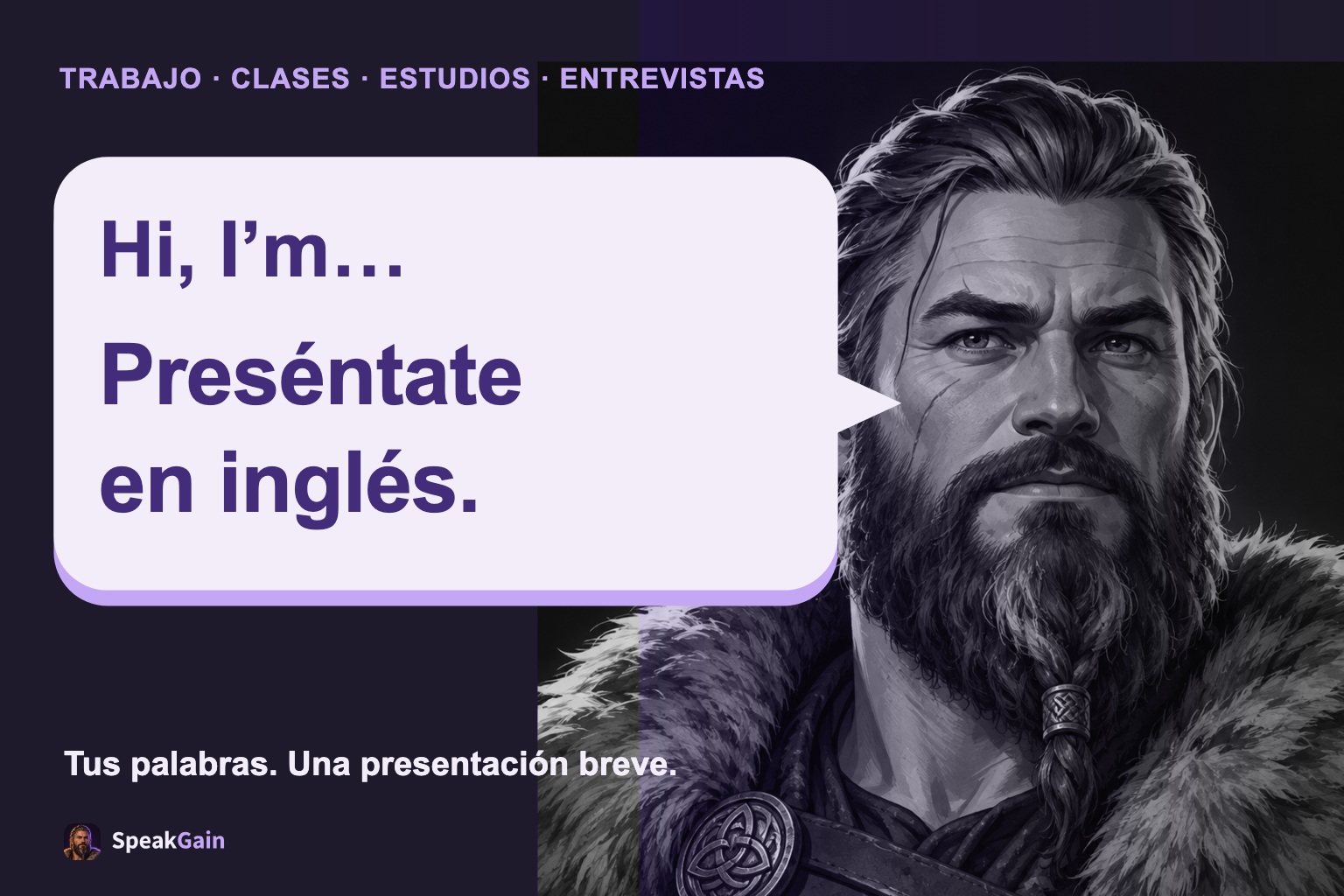 Viking se presenta en un bocadillo sobre un fondo morado