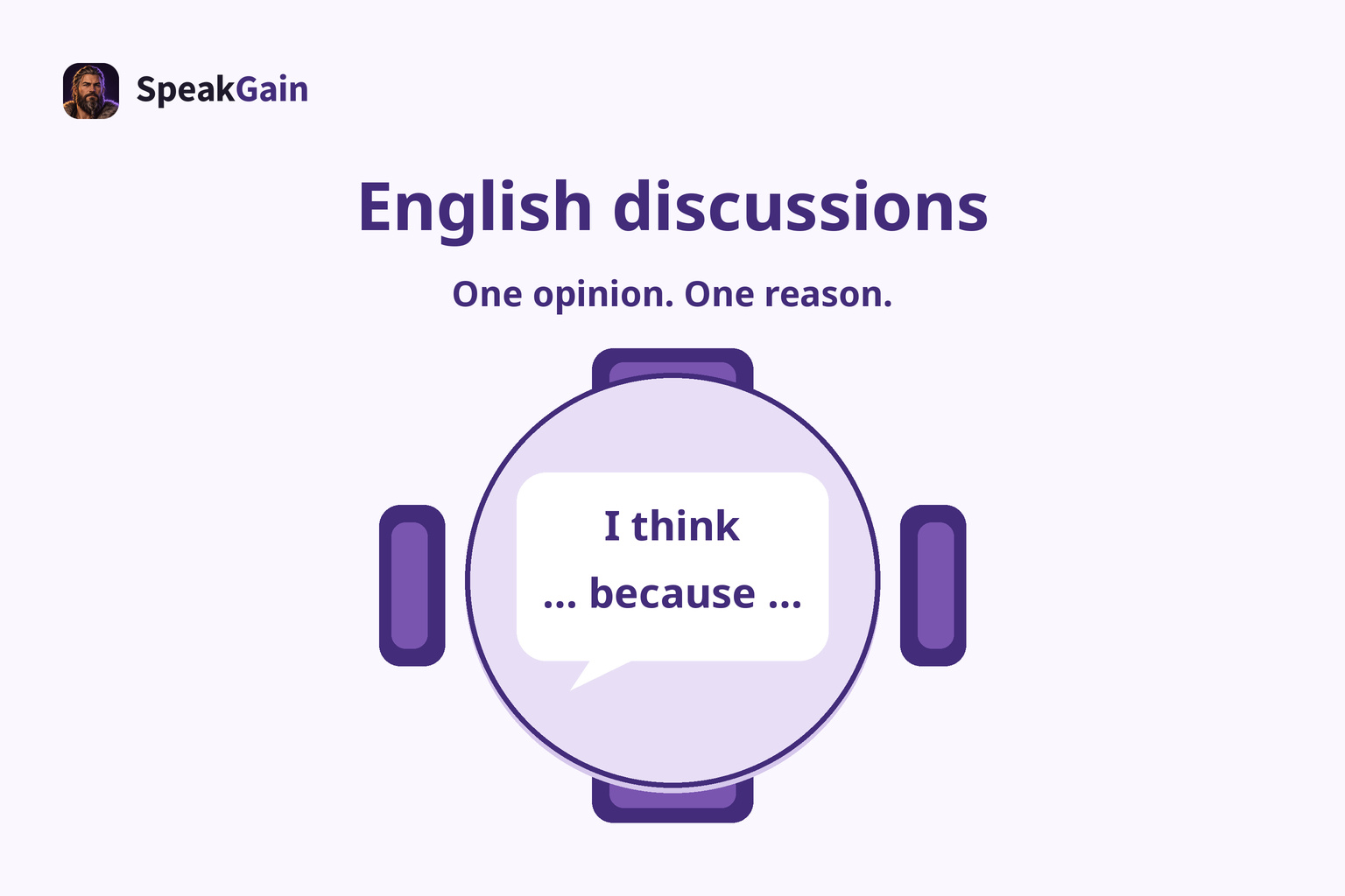 A round discussion table with four seats and a short opinion-and-reason pattern