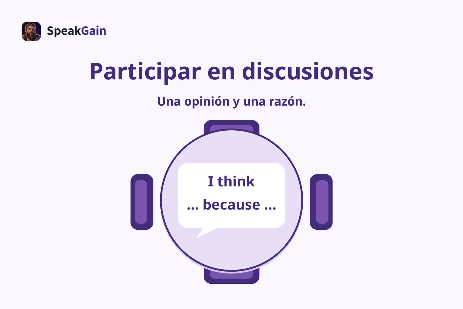 Una mesa redonda con cuatro asientos y una fórmula breve para expresar una opinión con su razón