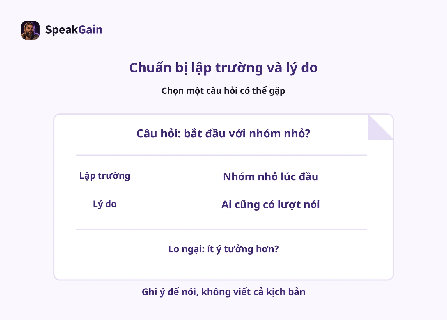 Ghi câu hỏi, lập trường, lý do và nghĩ về lo ngại phía khác
